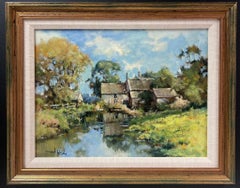 English Impressionist Signed Oil Painting Water MIll House in Summer Meadows