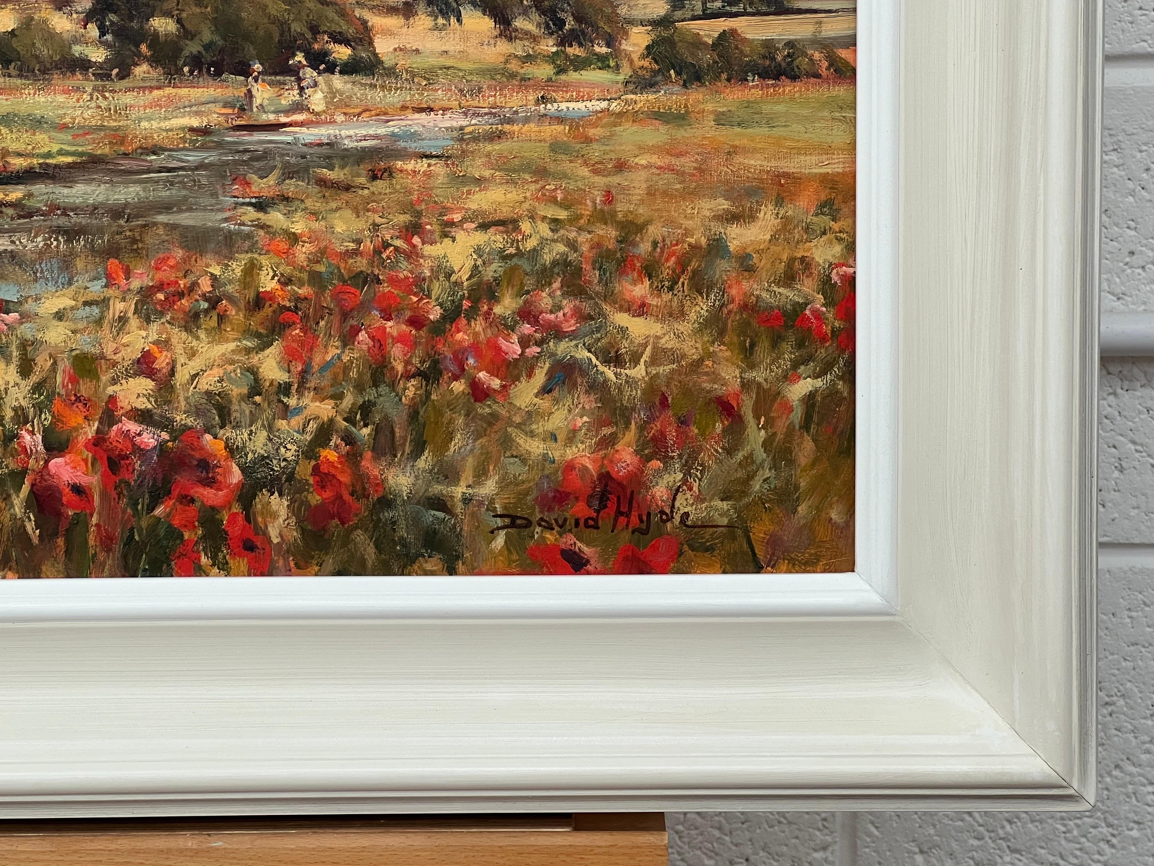 Vintage Impressionist English River Landscape Painting with Flowers & Figures For Sale 12