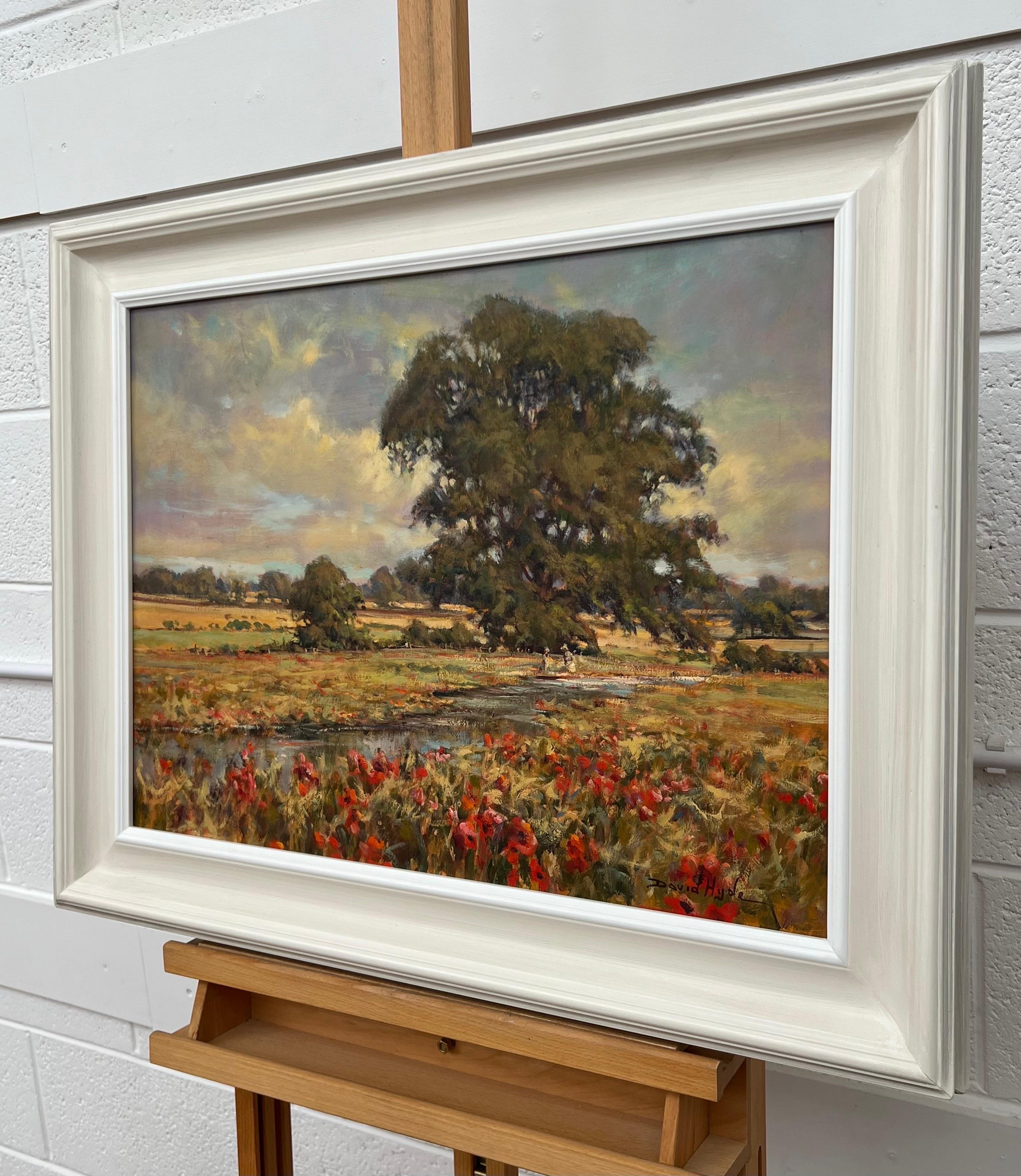 Vintage Impressionist English River Landscape Painting with Flowers & Figures For Sale 2