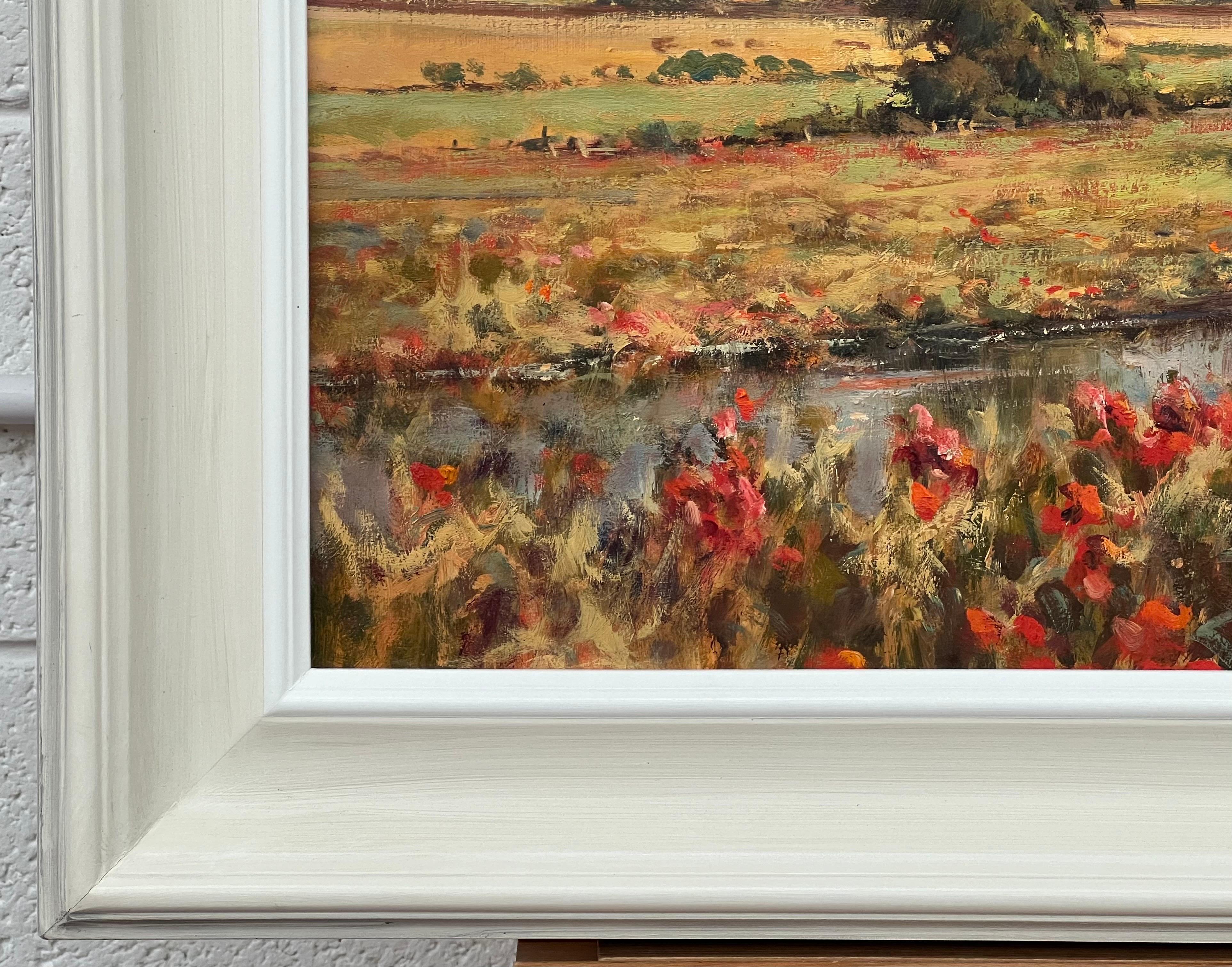 Impressionistisches englisches Fluss-Landschaftsgemälde mit Blumen und Figuren, Vintage im Angebot 6
