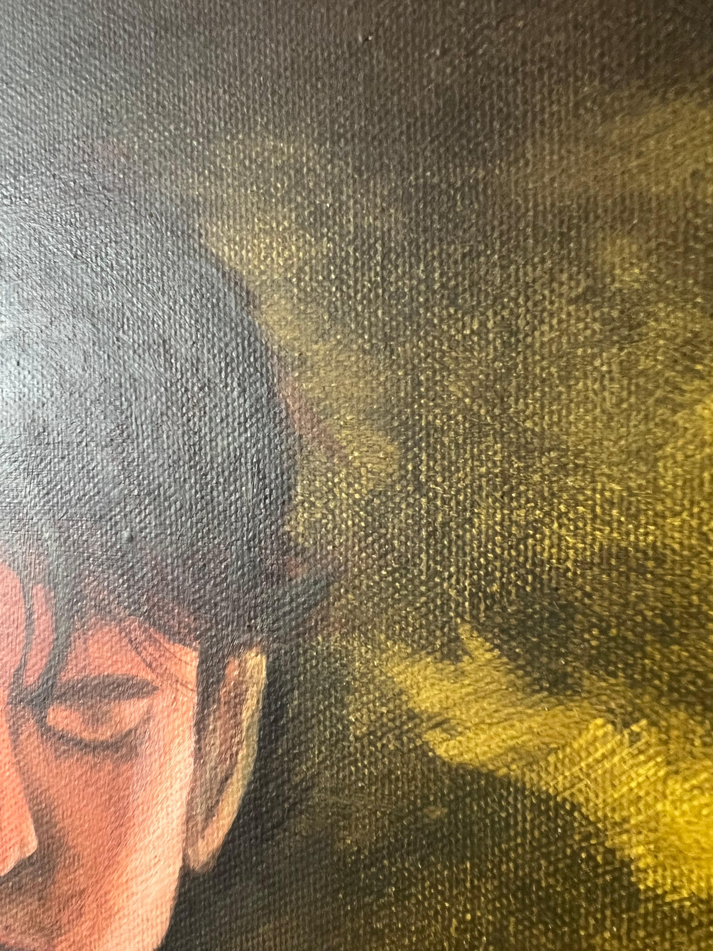 'Meditation Self Portrait' realistic, elegant mystical portrait acrylic painting For Sale 1