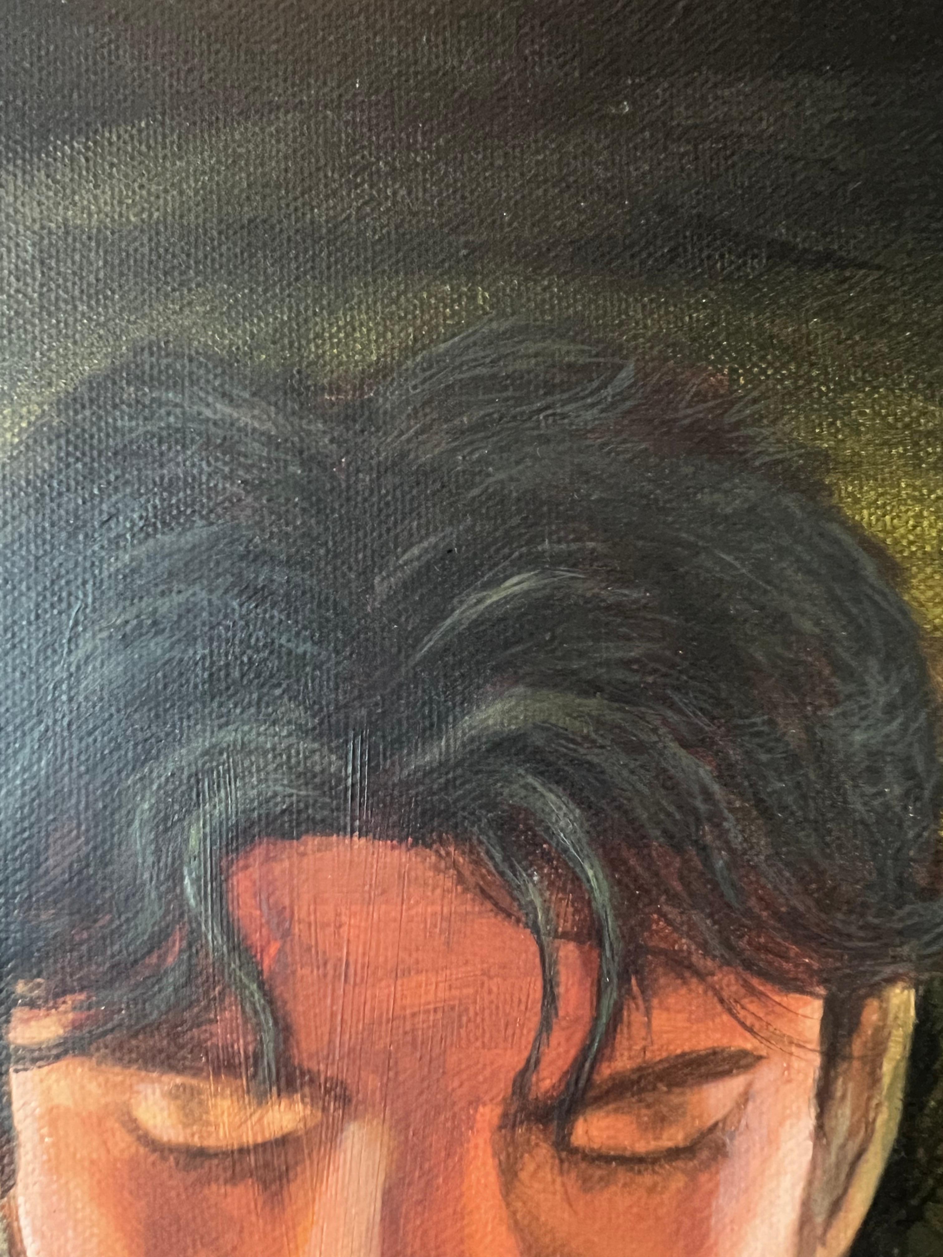 'Meditation Self Portrait' realistic, elegant mystical portrait acrylic painting For Sale 2