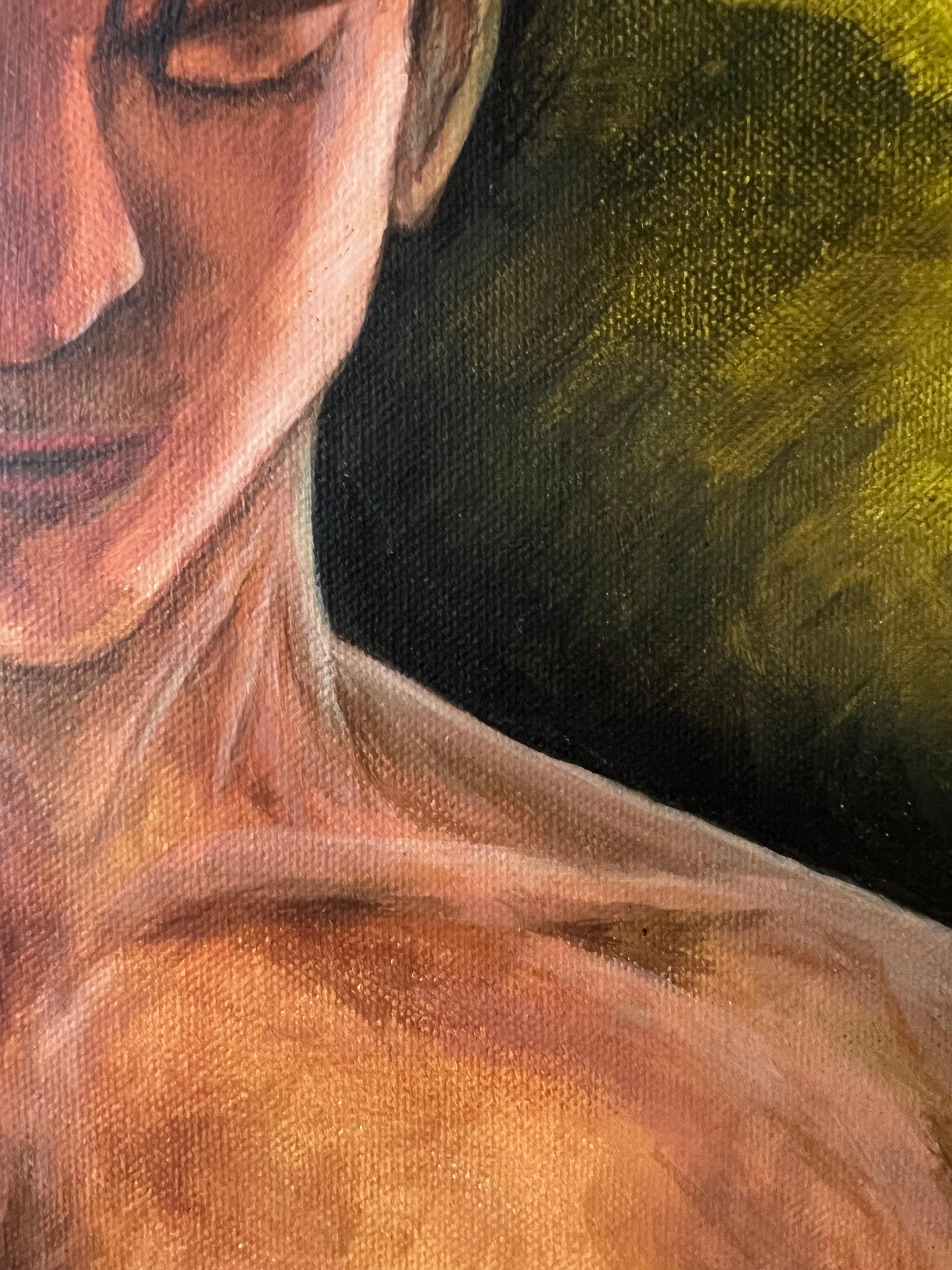 'Meditation Self Portrait' realistic, elegant mystical portrait acrylic painting For Sale 3