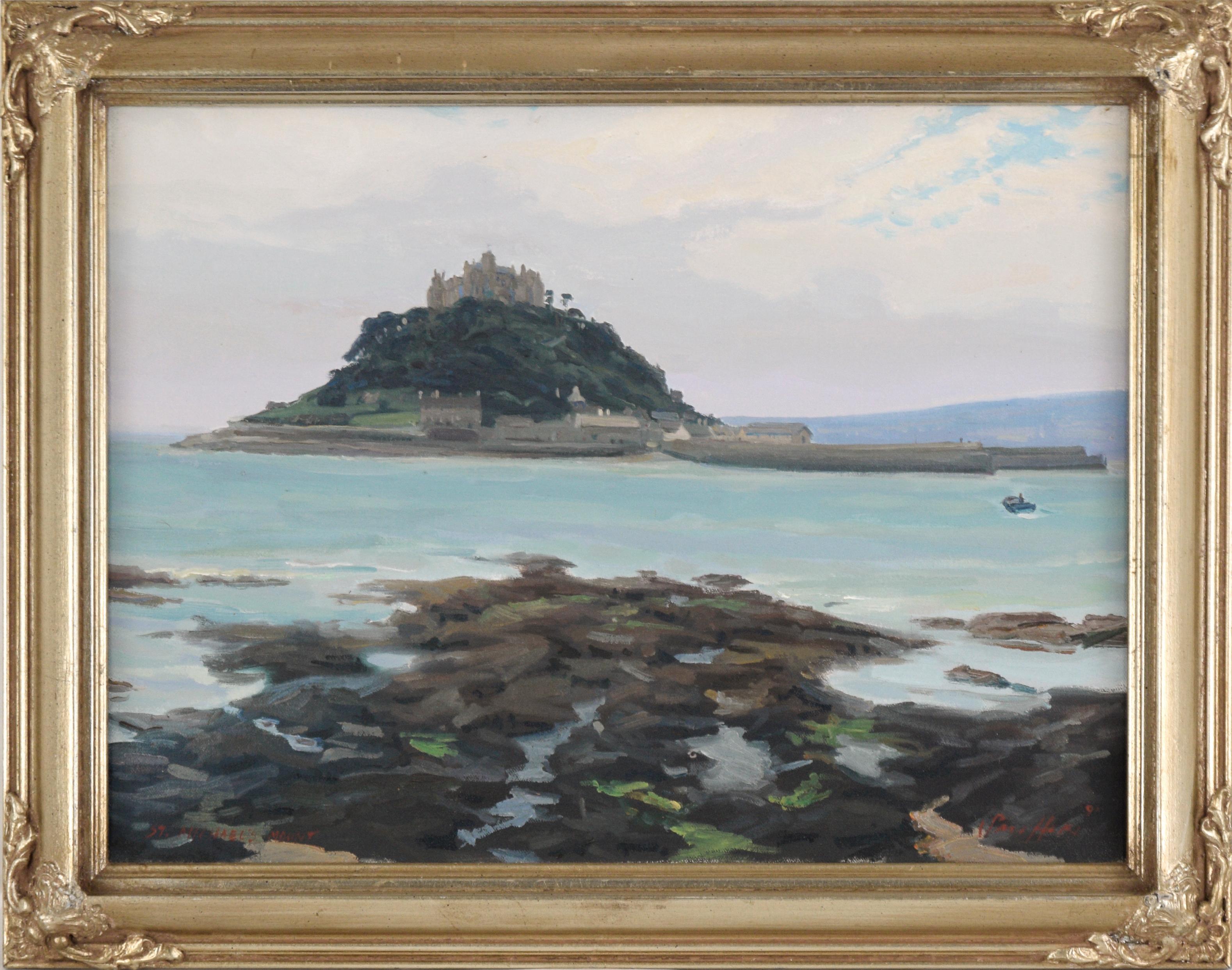 David J. Saccheri Landscape Painting - "Saint Michael's Mount", Cornwall England Island Landscape Monastery Castle 