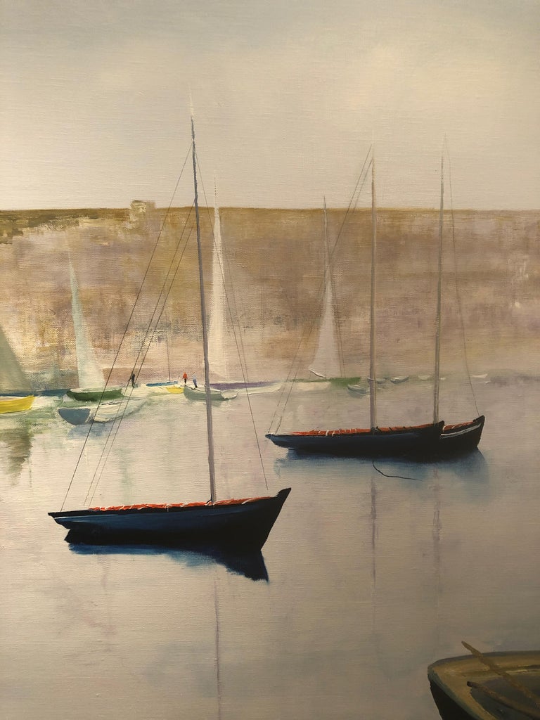 Tranquil Harbour. Large Contemporary Landscape Oil Painting For Sale 1