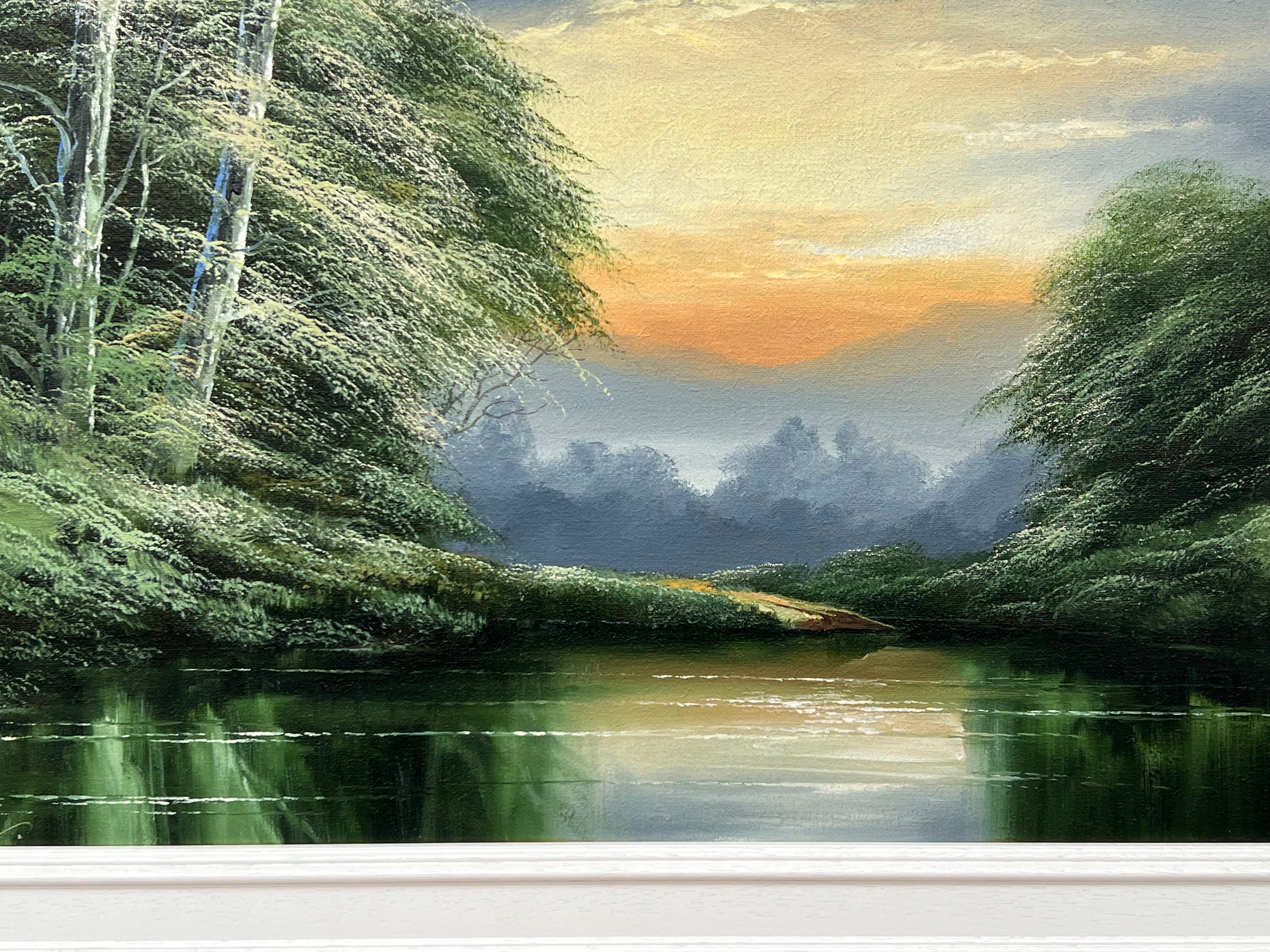 Green Water in the Lake District of England with Lush Trees by British Artist For Sale 8
