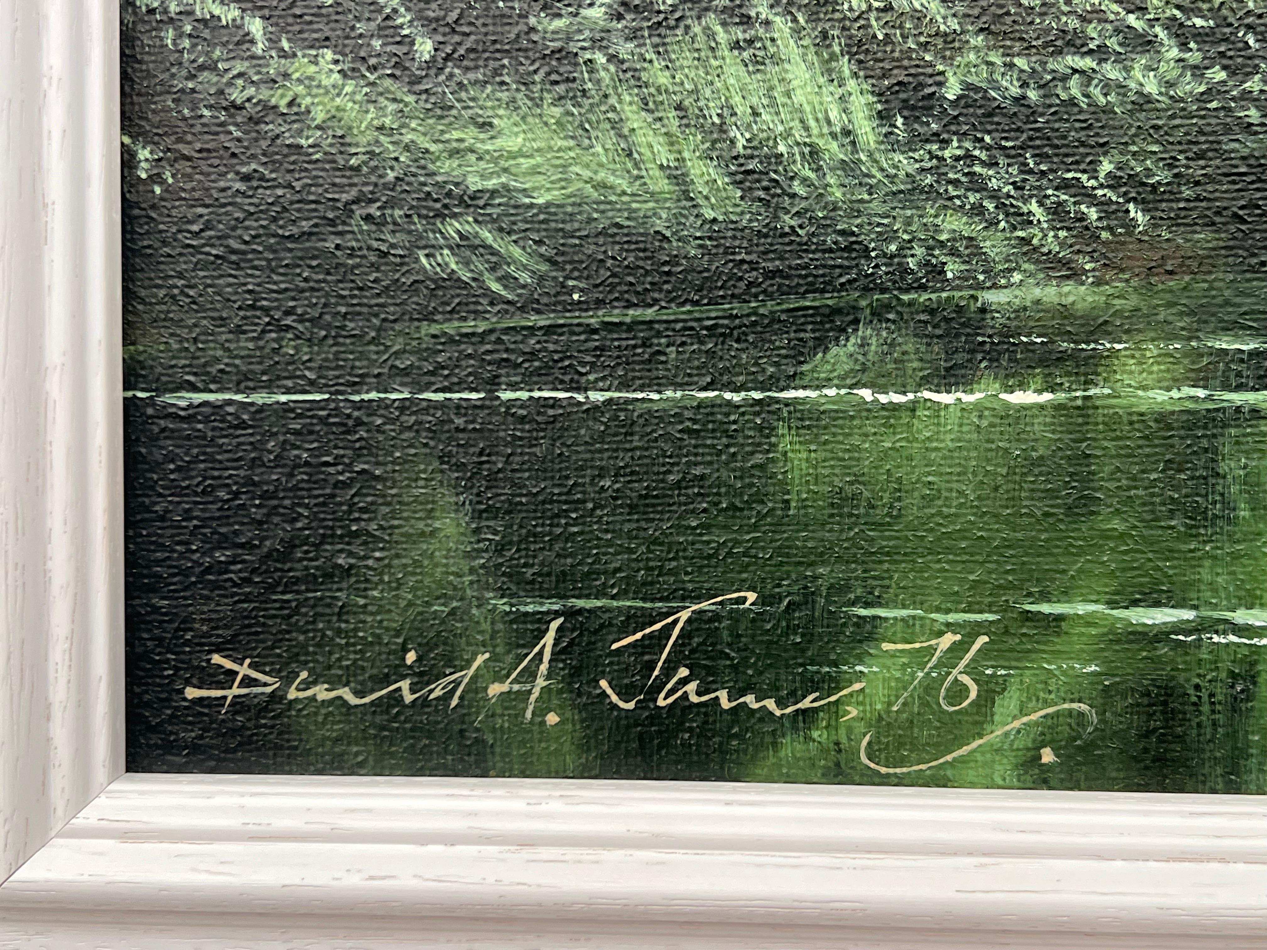 Green Water in the Lake District of England with Lush Trees by British Artist For Sale 11