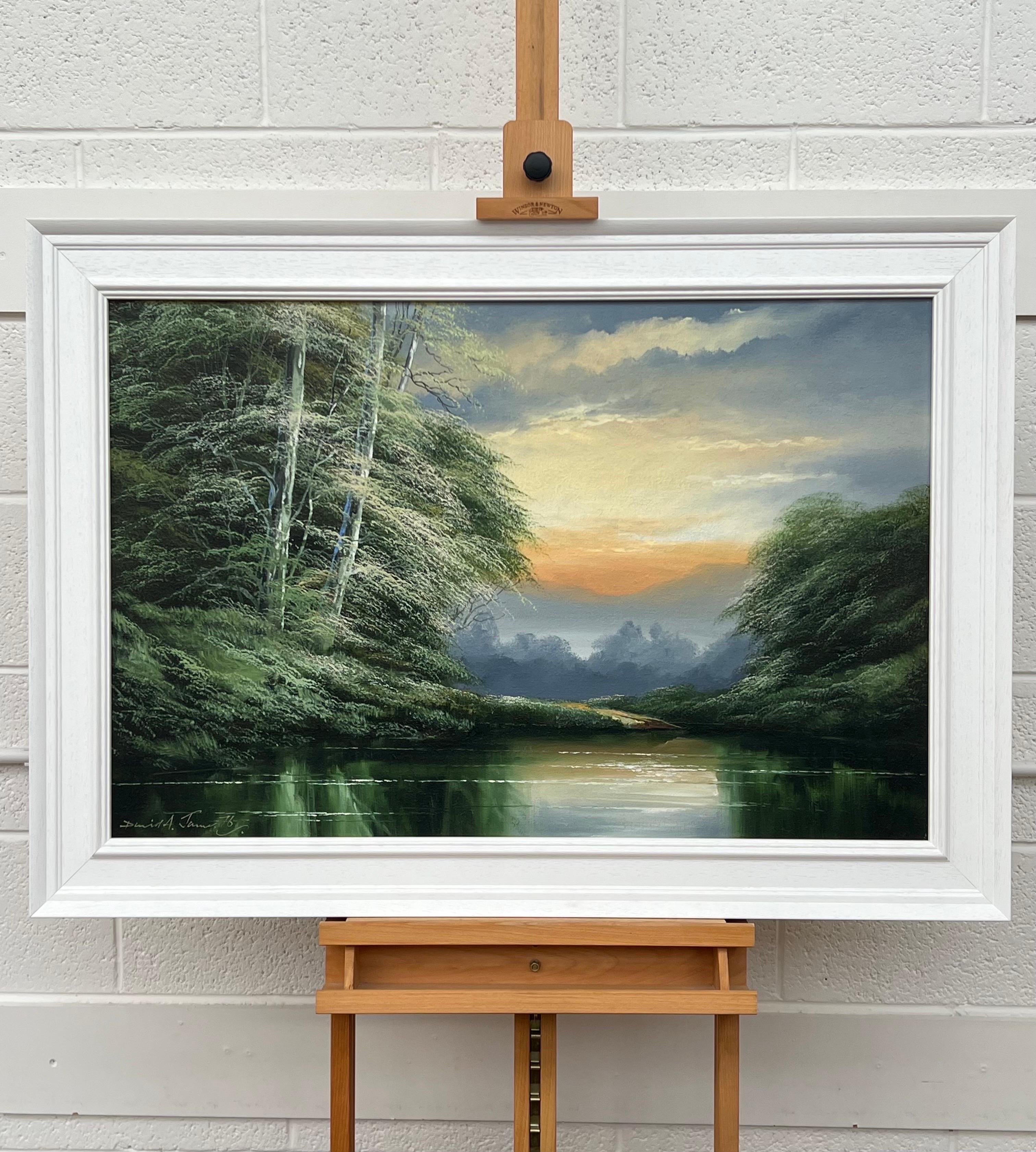 Green Water in the Lake District of England with Lush Trees by British Artist For Sale 13