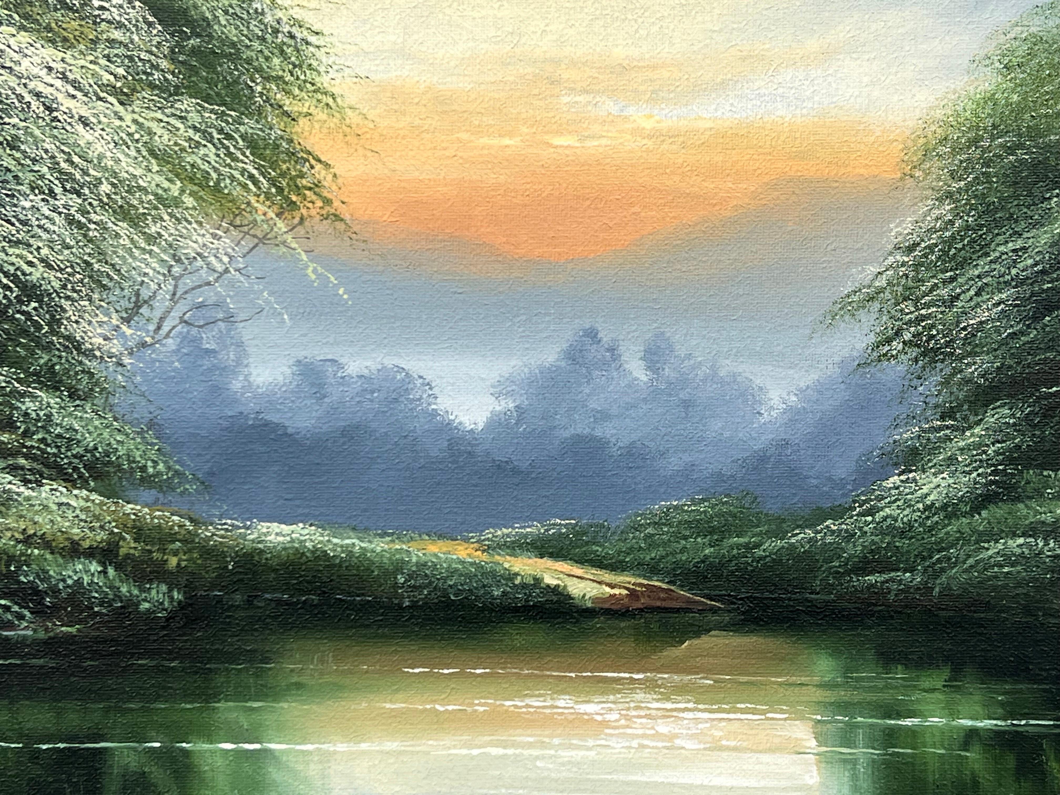 Green Water in the Lake District of England with Lush Trees by British Artist For Sale 1