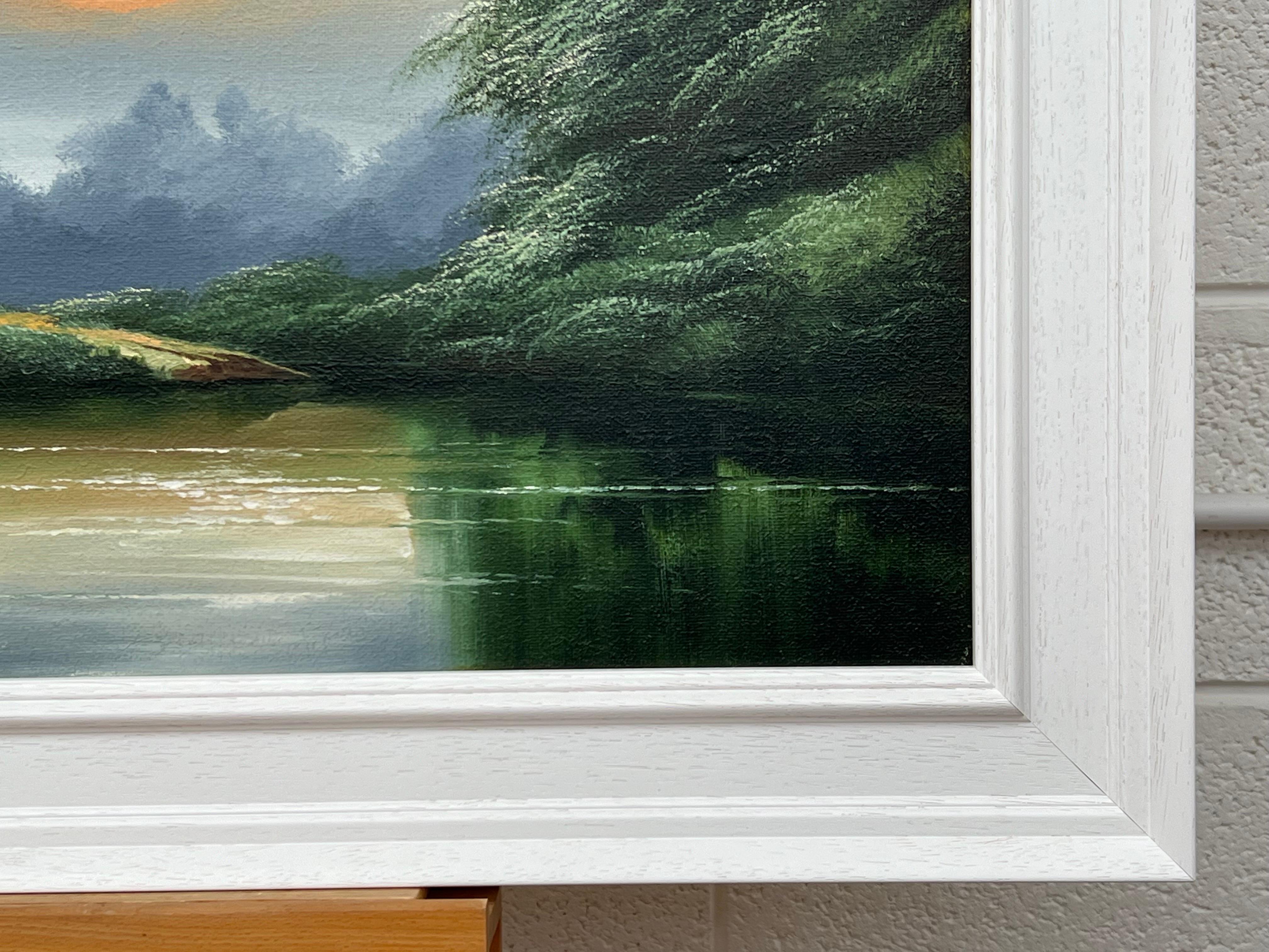 Green Water in the Lake District of England with Lush Trees by British Artist For Sale 2