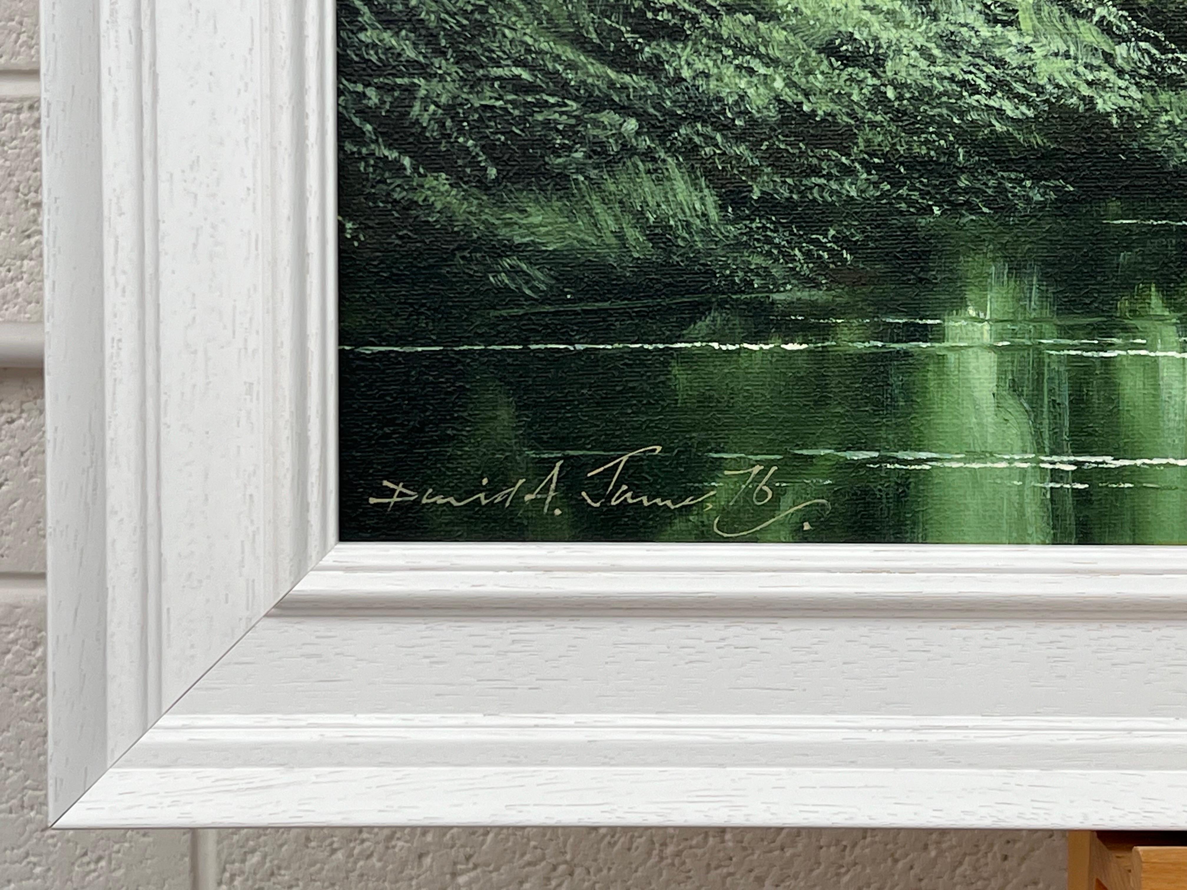 Green Water in the Lake District of England with Lush Trees by British Artist For Sale 3