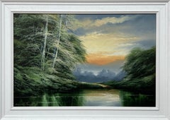 Vintage Green Water in the Lake District of England with Lush Trees by British Artist