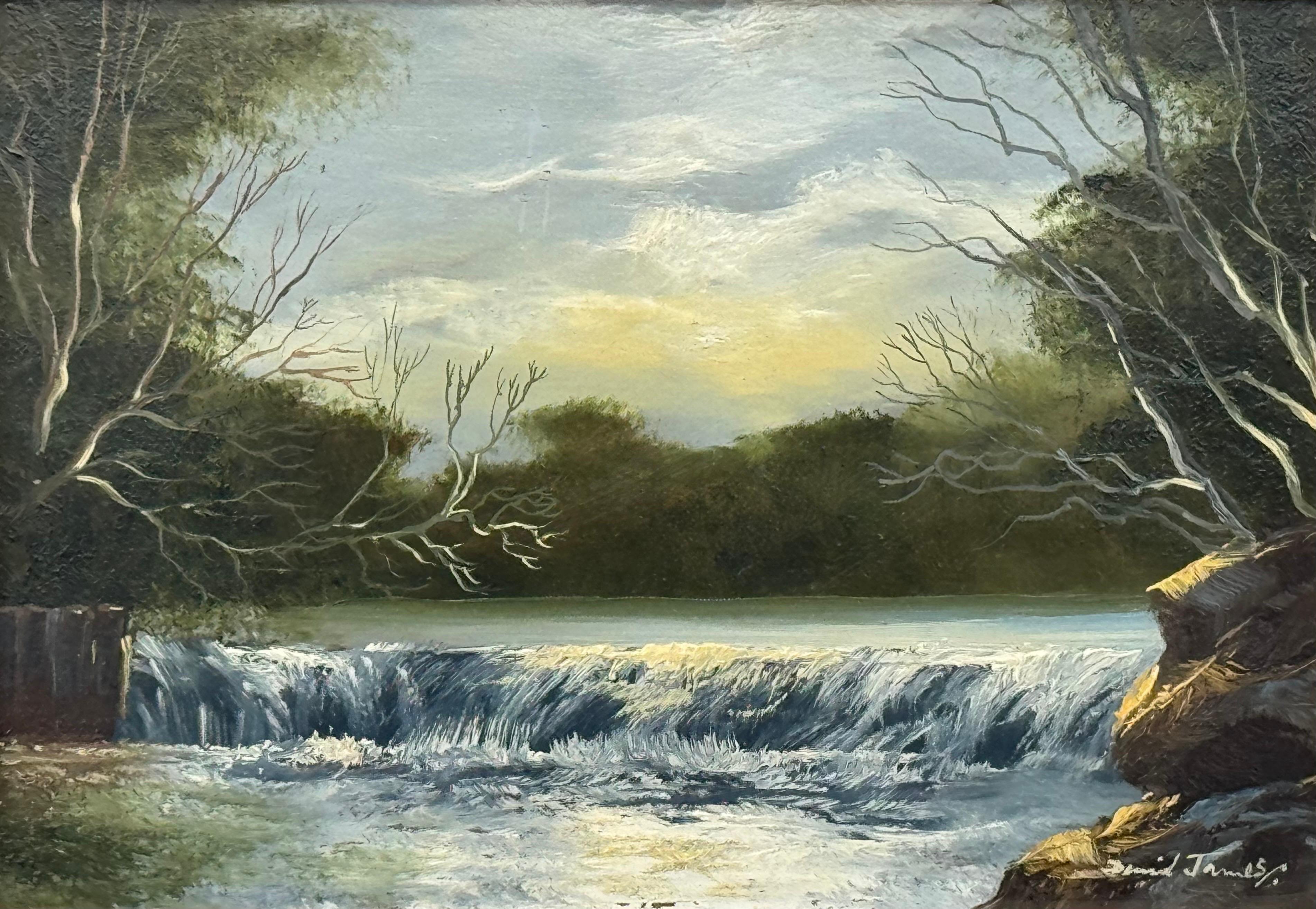Miniatur-Landschaft mit Wasserfall - Vintage Ölgemälde von britischem Künstler im Angebot 6
