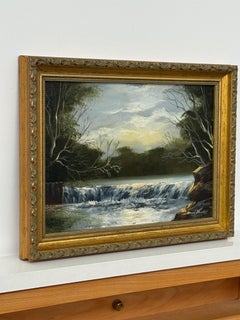 Miniature Landscape with Waterfall - Vintage Oil Painting by British Artist