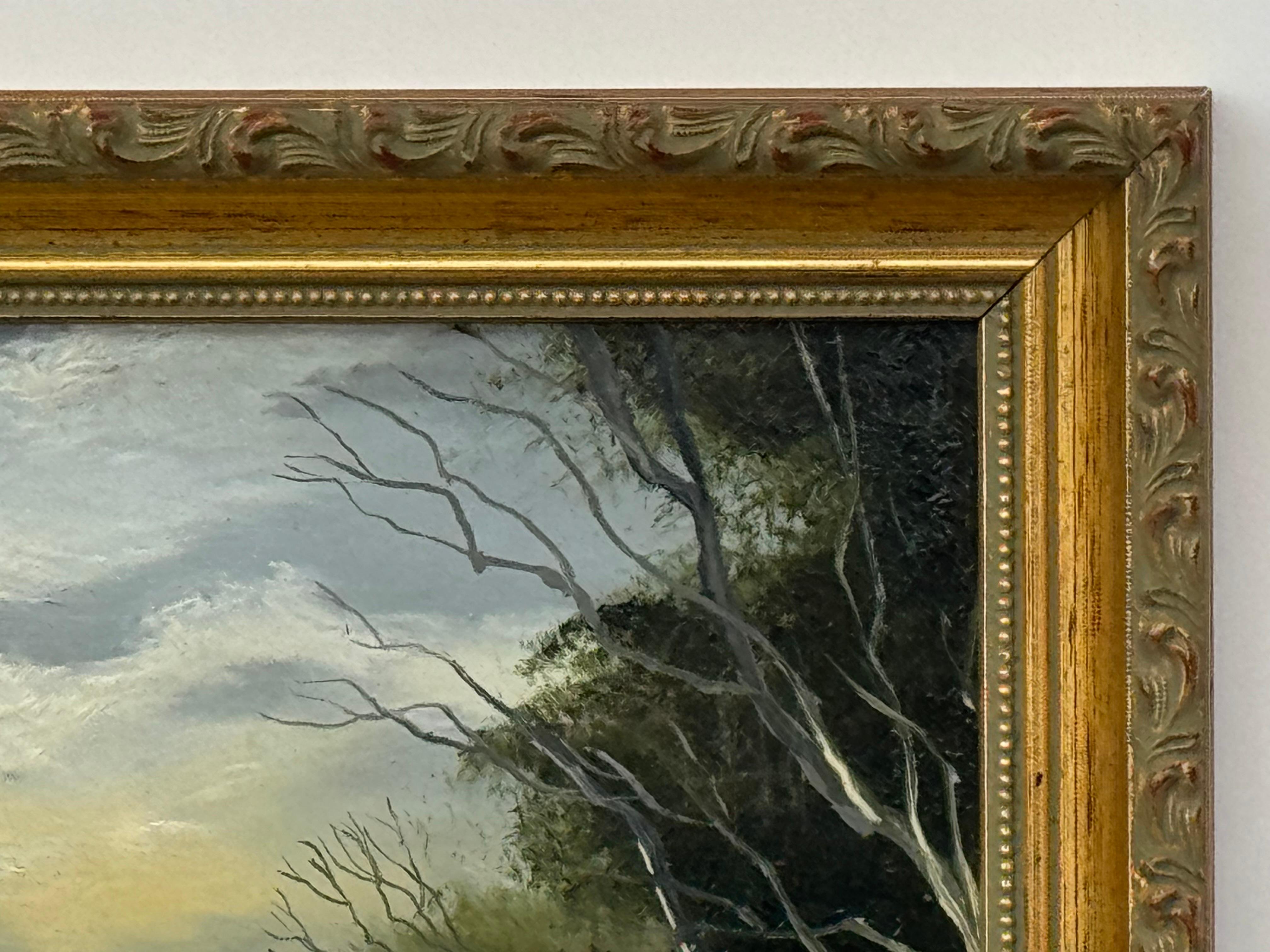 Miniatur-Landschaft mit Wasserfall - Vintage Ölgemälde von britischem Künstler im Angebot 1