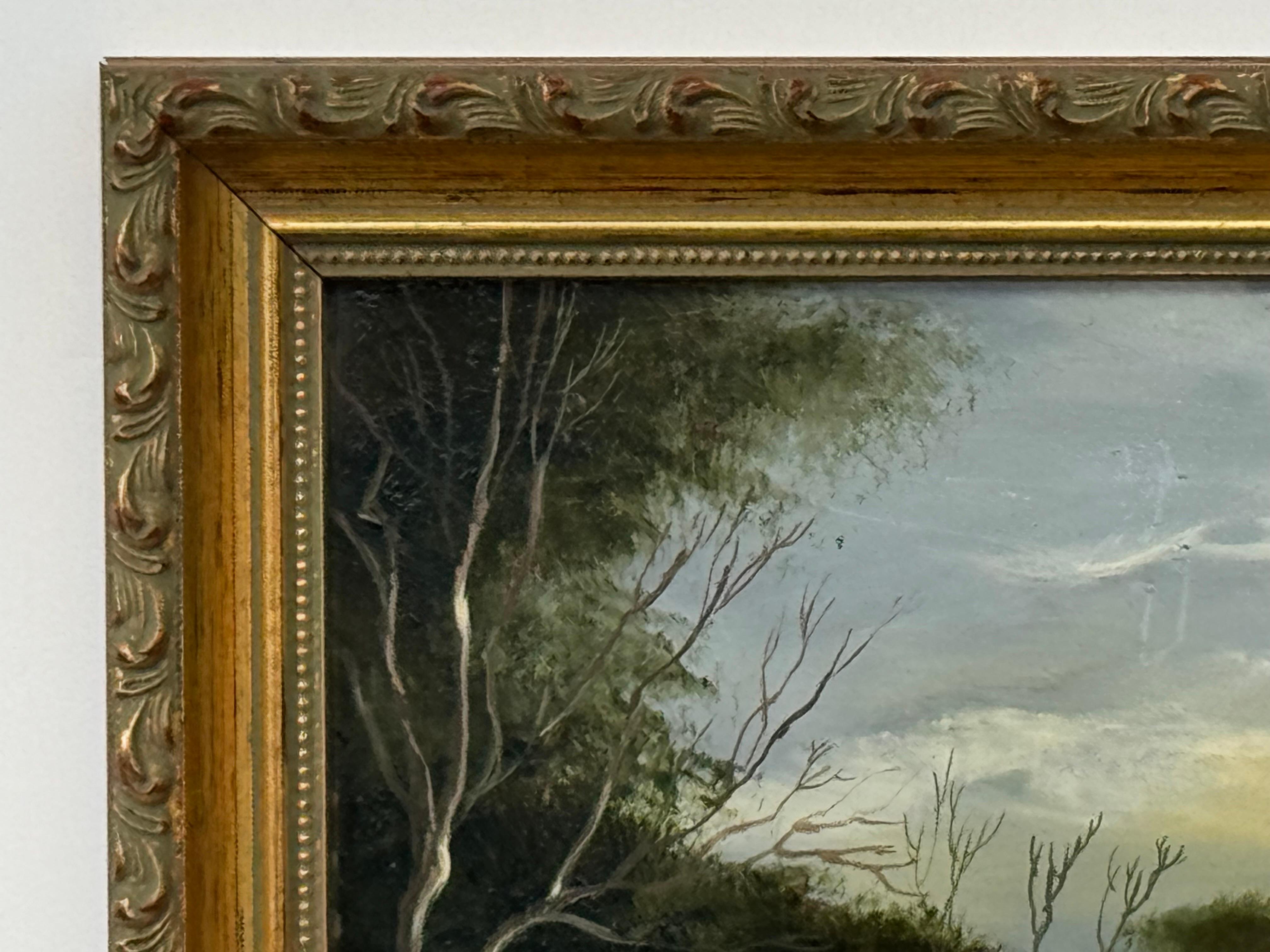 Miniatur-Landschaft mit Wasserfall - Vintage Ölgemälde von britischem Künstler im Angebot 3