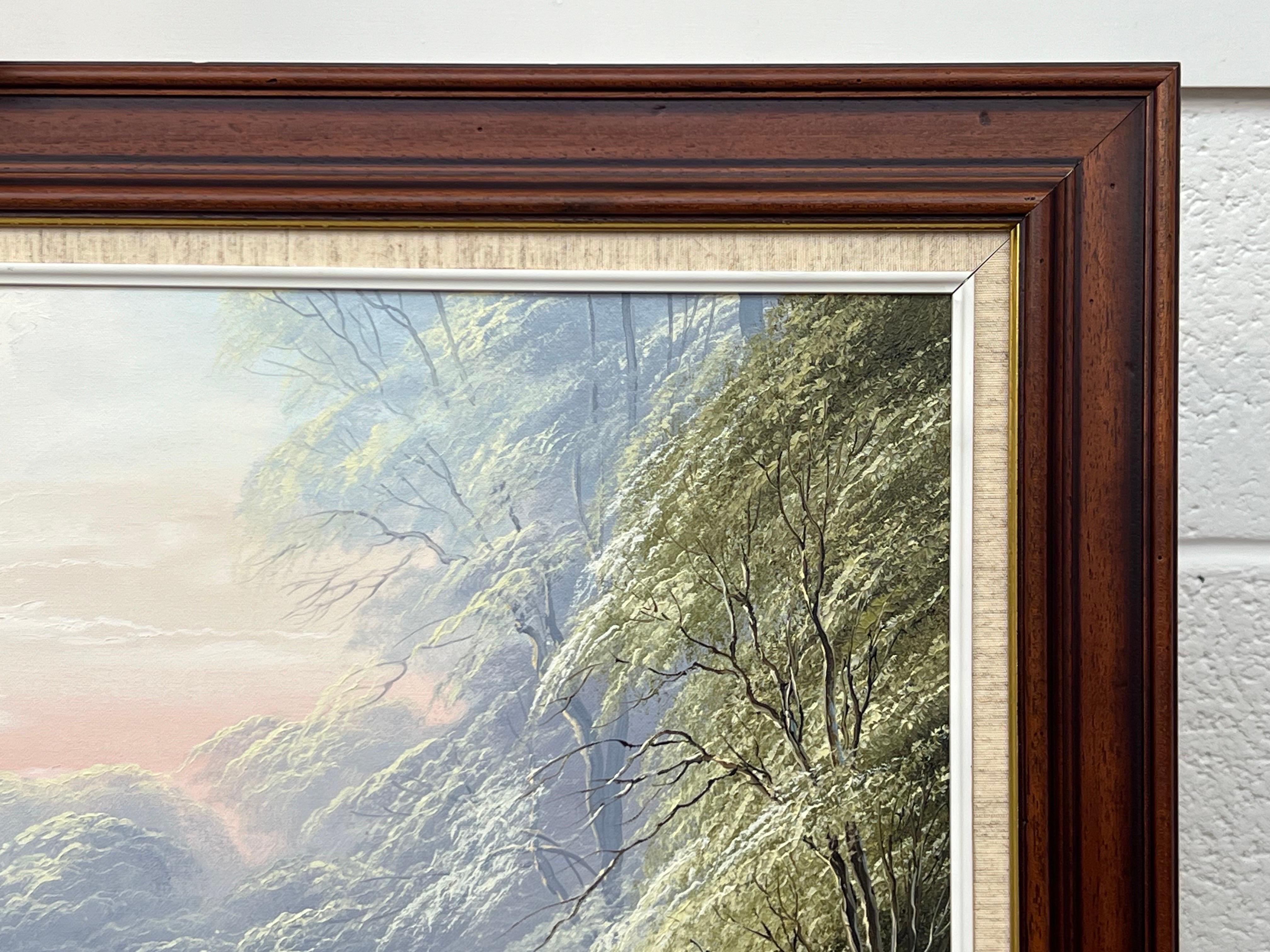 River Landscape with Water Mill in England with Lush Trees by British Artist For Sale 1