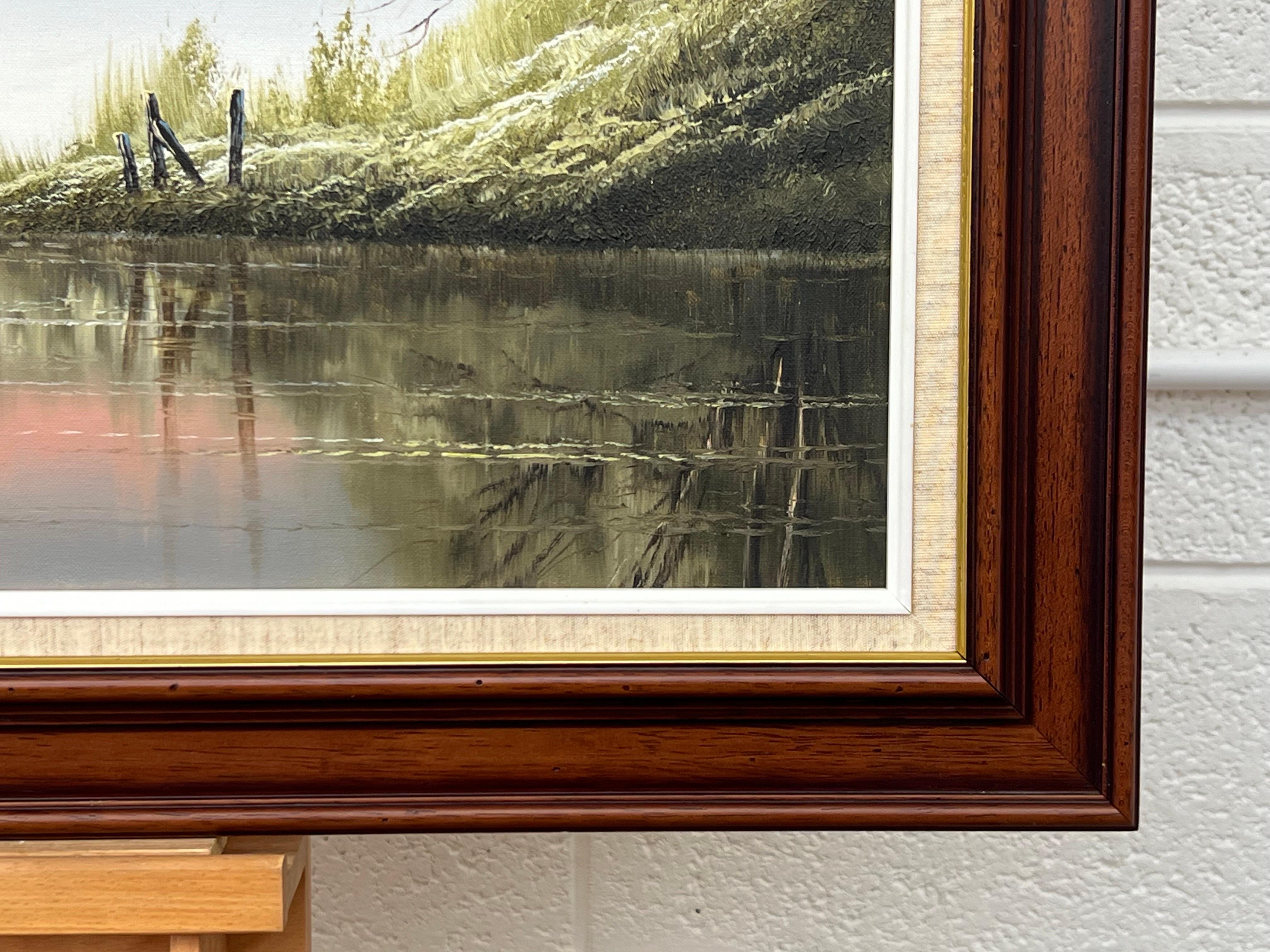 River Landscape with Water Mill in England with Lush Trees by British Artist For Sale 2