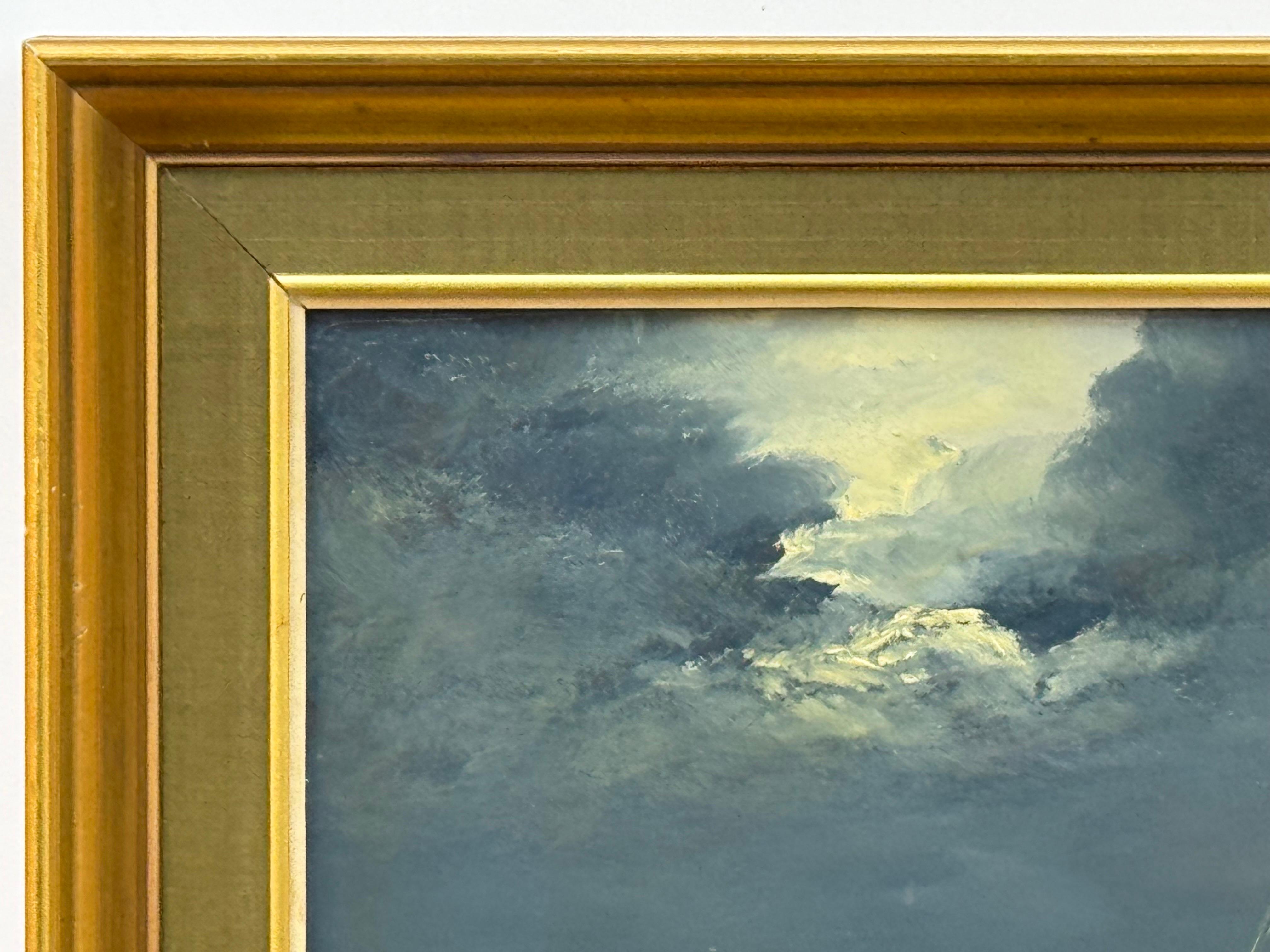 Sail Boat on Rolling Waves with Moonlit Sky - Vintage Oil by British Artist 5