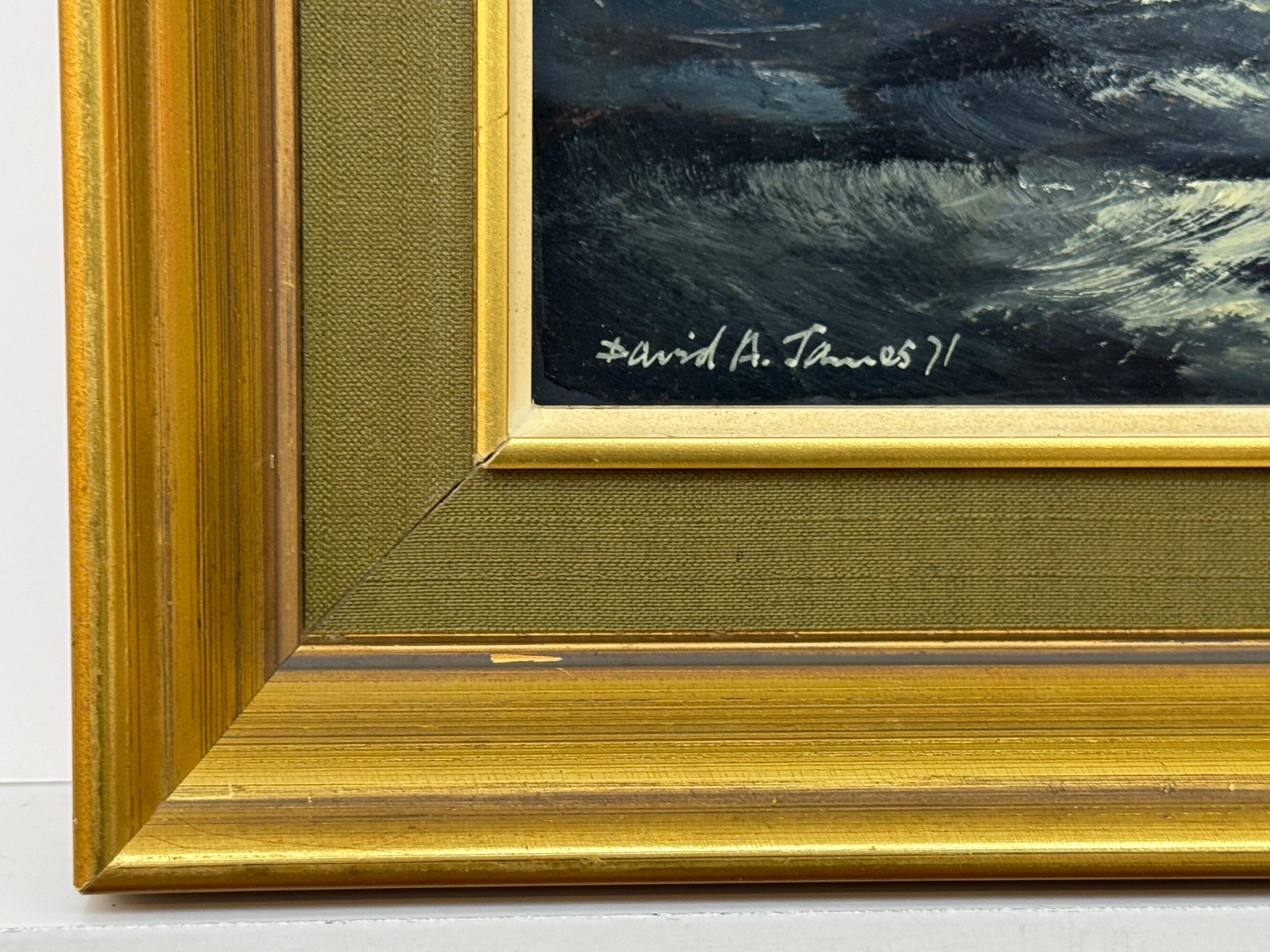 Sail Boat on Rolling Waves with Moonlit Sky - Vintage Oil by British Artist 3