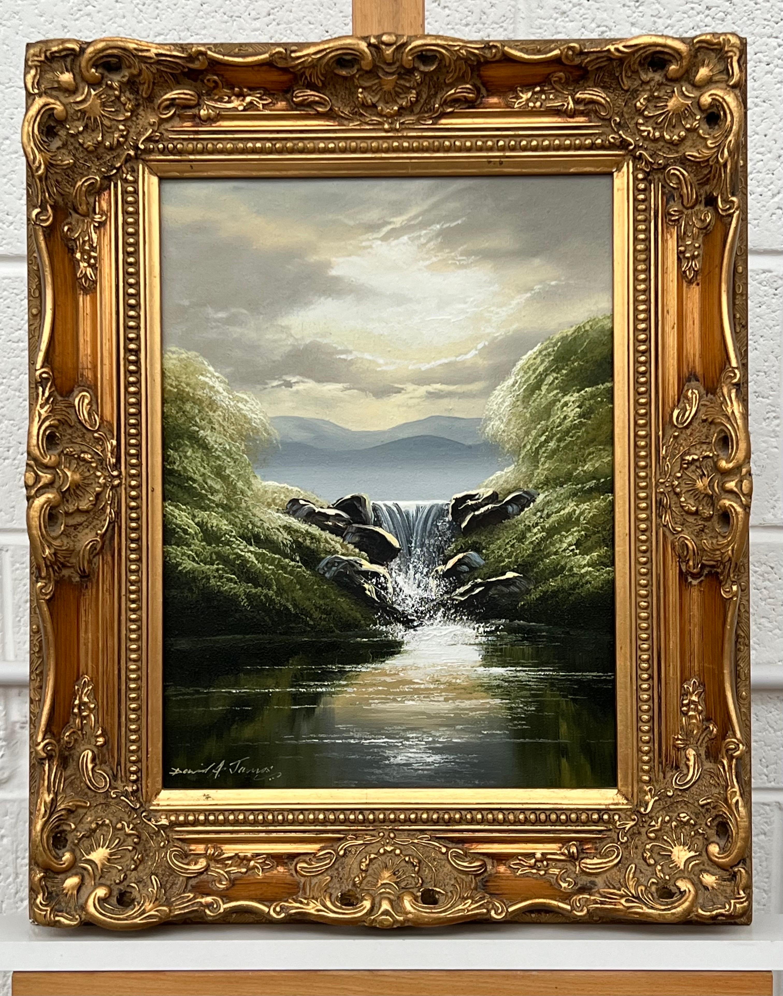 Whispers of the Falls - Cascata del lago fluviale con alberi rigogliosi di un artista britannico in vendita 1