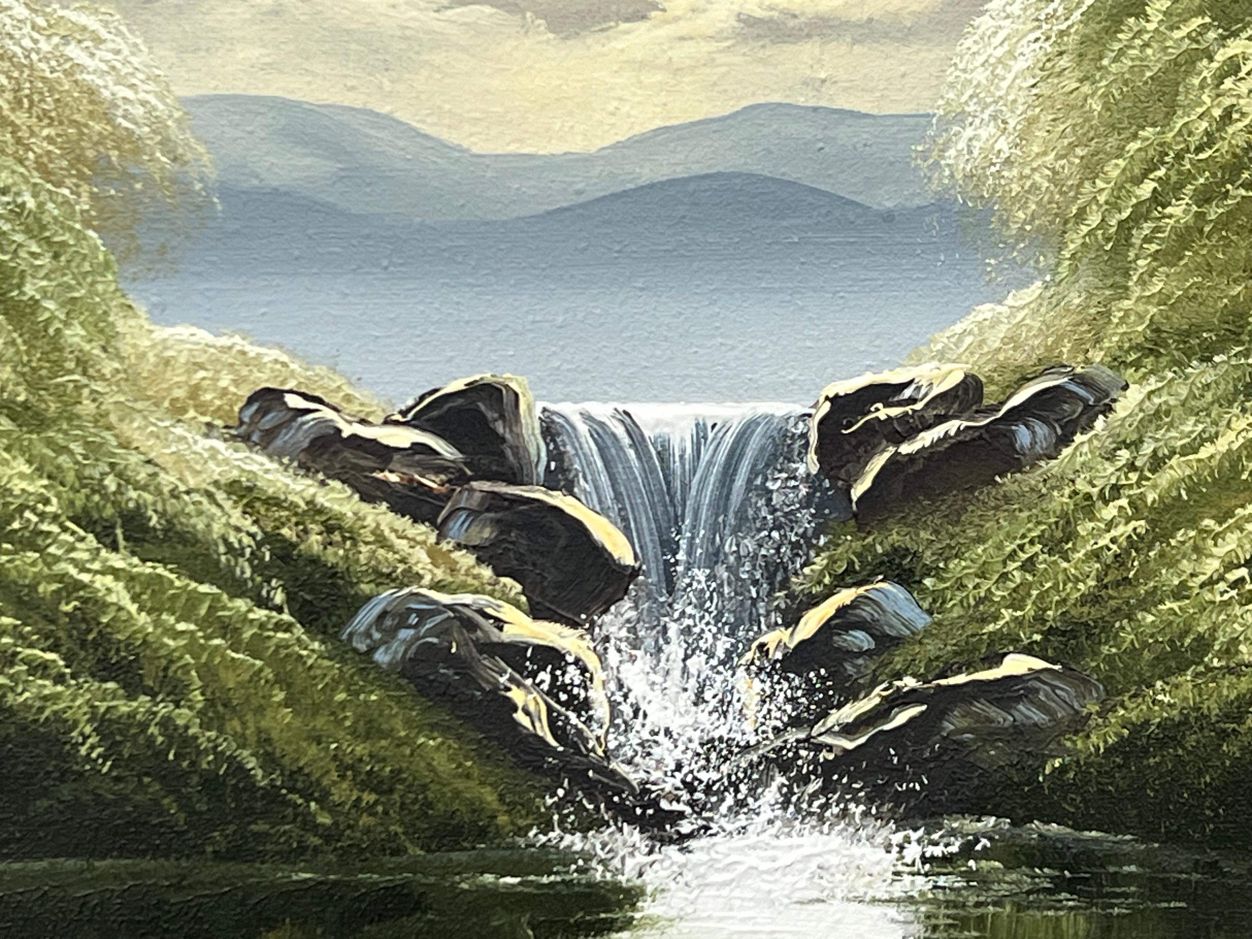 Whispers of the Falls - Cascata del lago fluviale con alberi rigogliosi di un artista britannico in vendita 5