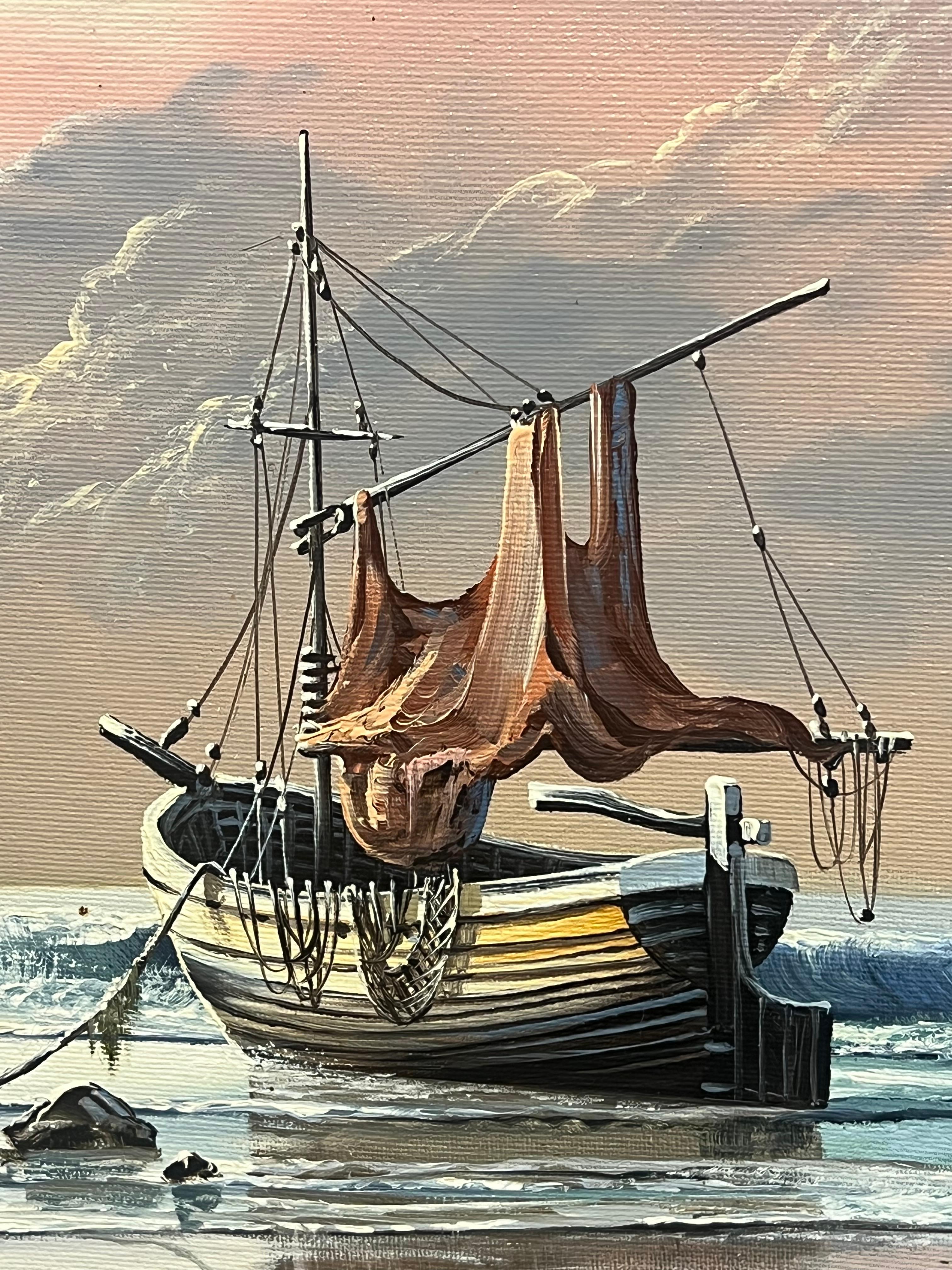 La fine del giorno
di David James (Regno Unito, fine del XX secolo)
olio su tela firmato, incorniciato
Incorniciato: 23 x 39,5 pollici
Tela: 20 x 36 pollici
Provenienza: collezione privata, East Anglia, Inghilterra
Condizioni: ottime condizioni
