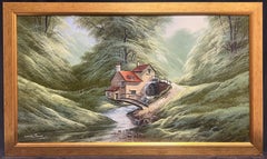 Charmant moulin à eau dans une vallée verdoyante Peinture de paysage de campagne anglaise