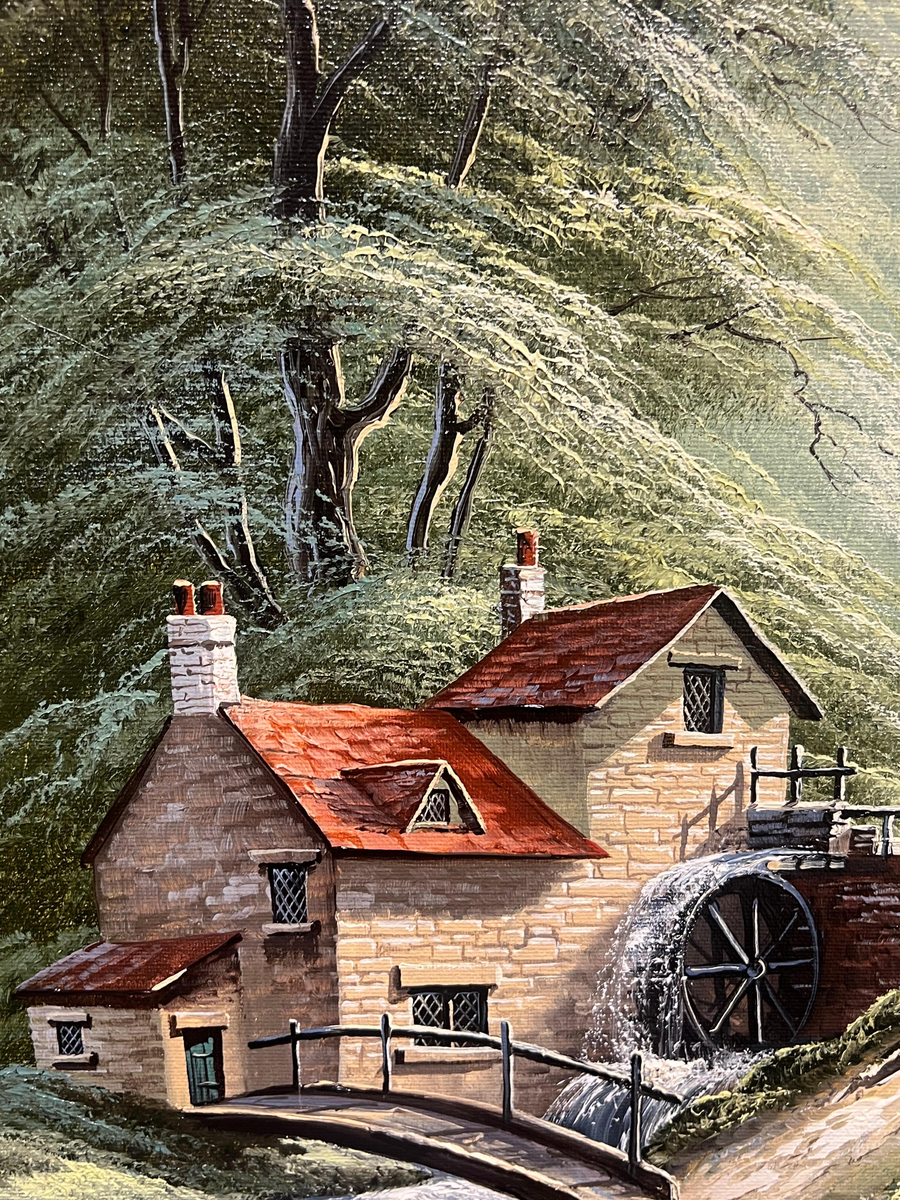 Encantador molino de agua en un valle verde Paisaje rural inglés - Painting Impresionista de David James