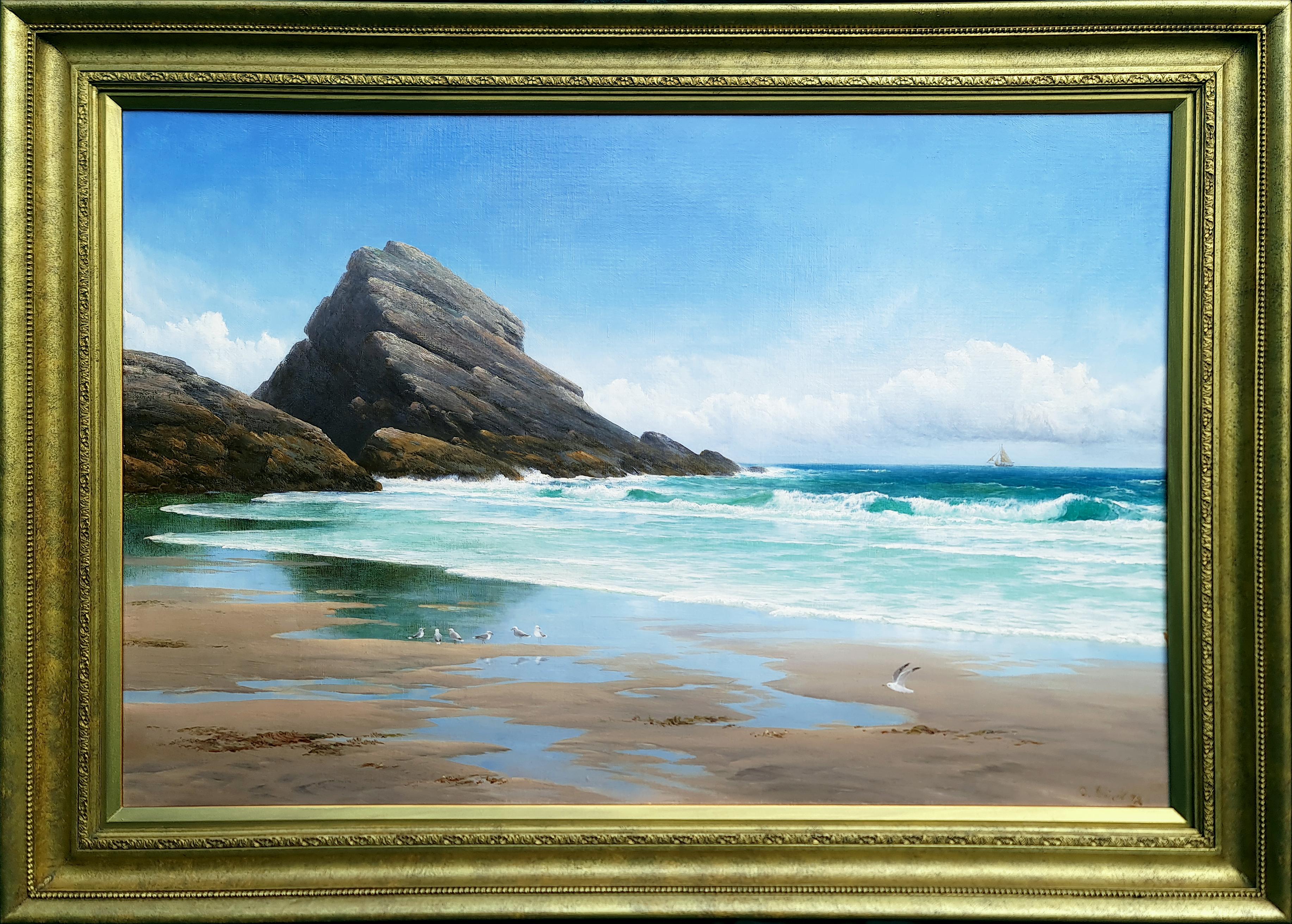 Landscape Painting David James - Ebb Tide sur la côte du Devon
