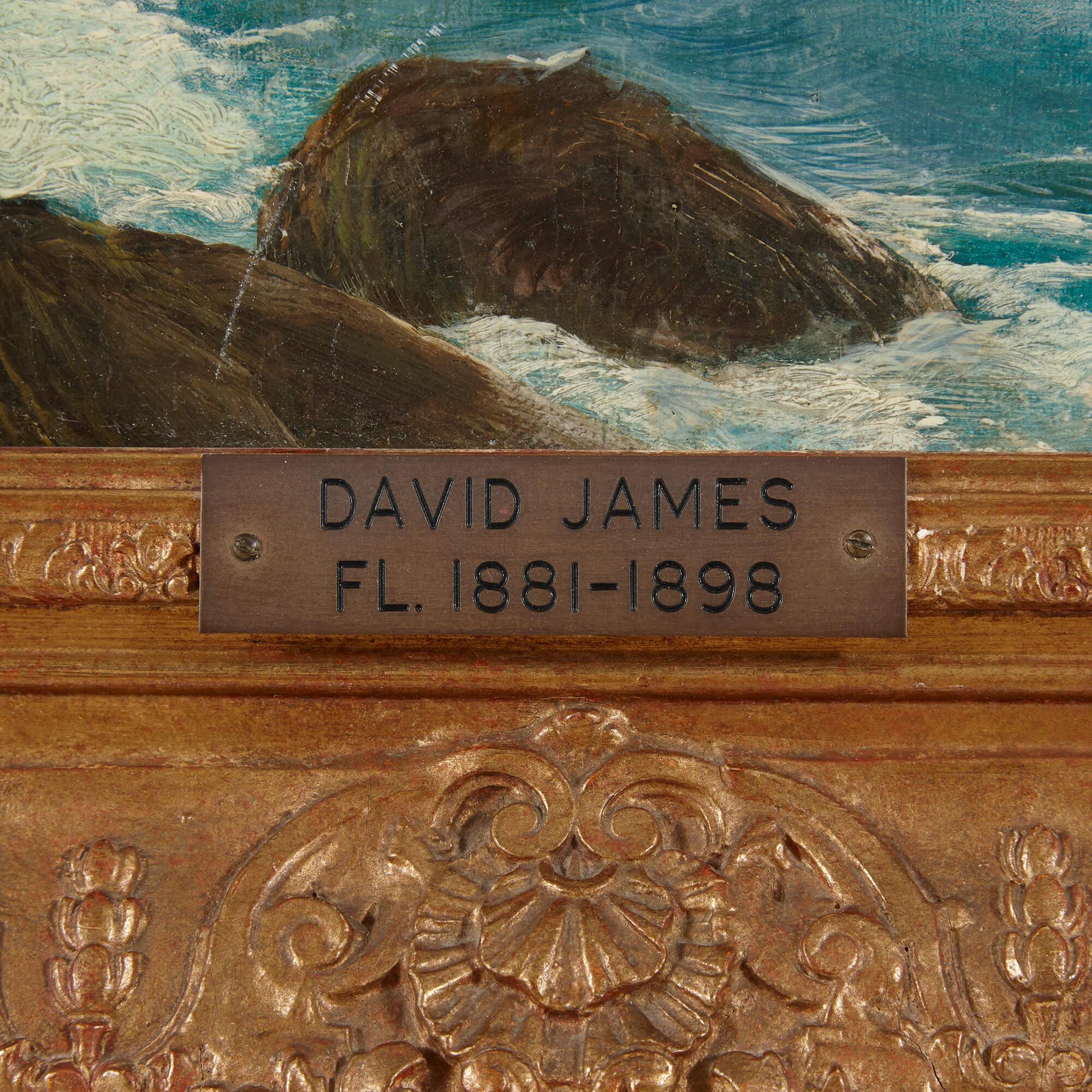 Large seascape painting of Mill Bay, Cornwall by David James (British 1853-1904) For Sale 1