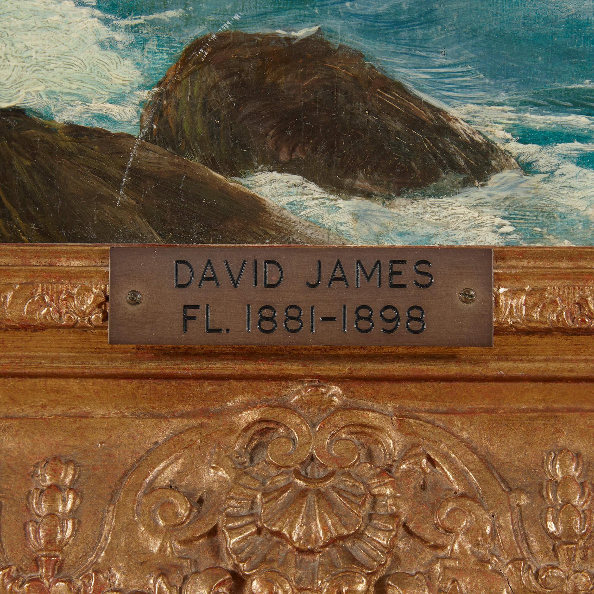 Grande dipinto di paesaggio marino di Mill Bay, in Cornovaglia, di David James (1853-1904). in vendita 4