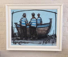 Barque et matelots by David Jamin French artist, marine, seamen, boat on beach
