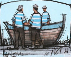 Barque et matelots by David Jamin French artist, marine, seamen, boat on beach