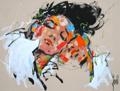 L'un pour i'autre, figurative, couple in love, acrylic on canvas, by David Jamin
