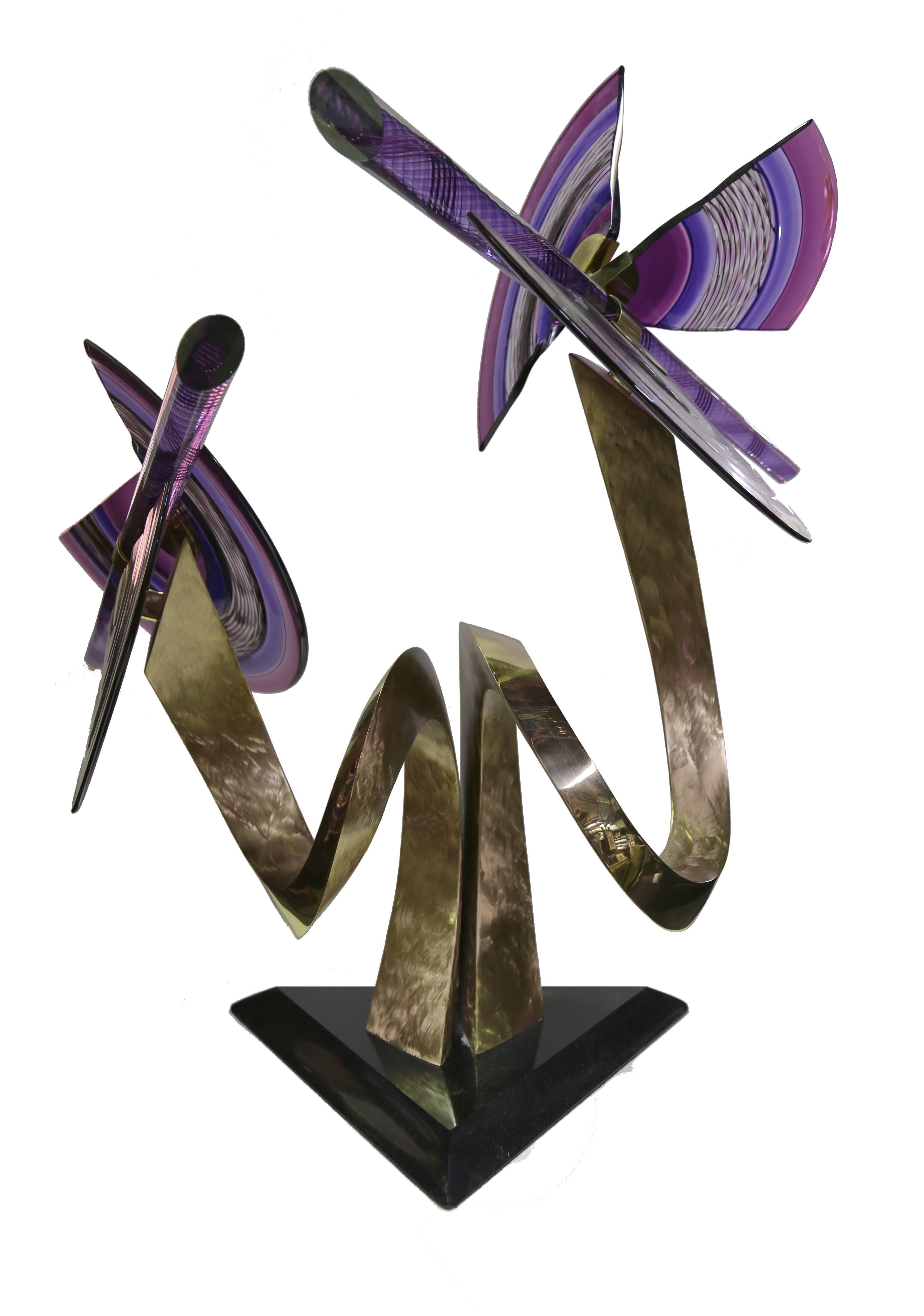 Attitudes, scultura in vetro e ottone lucido di Jaworksi - Sculpture di David Jaworski