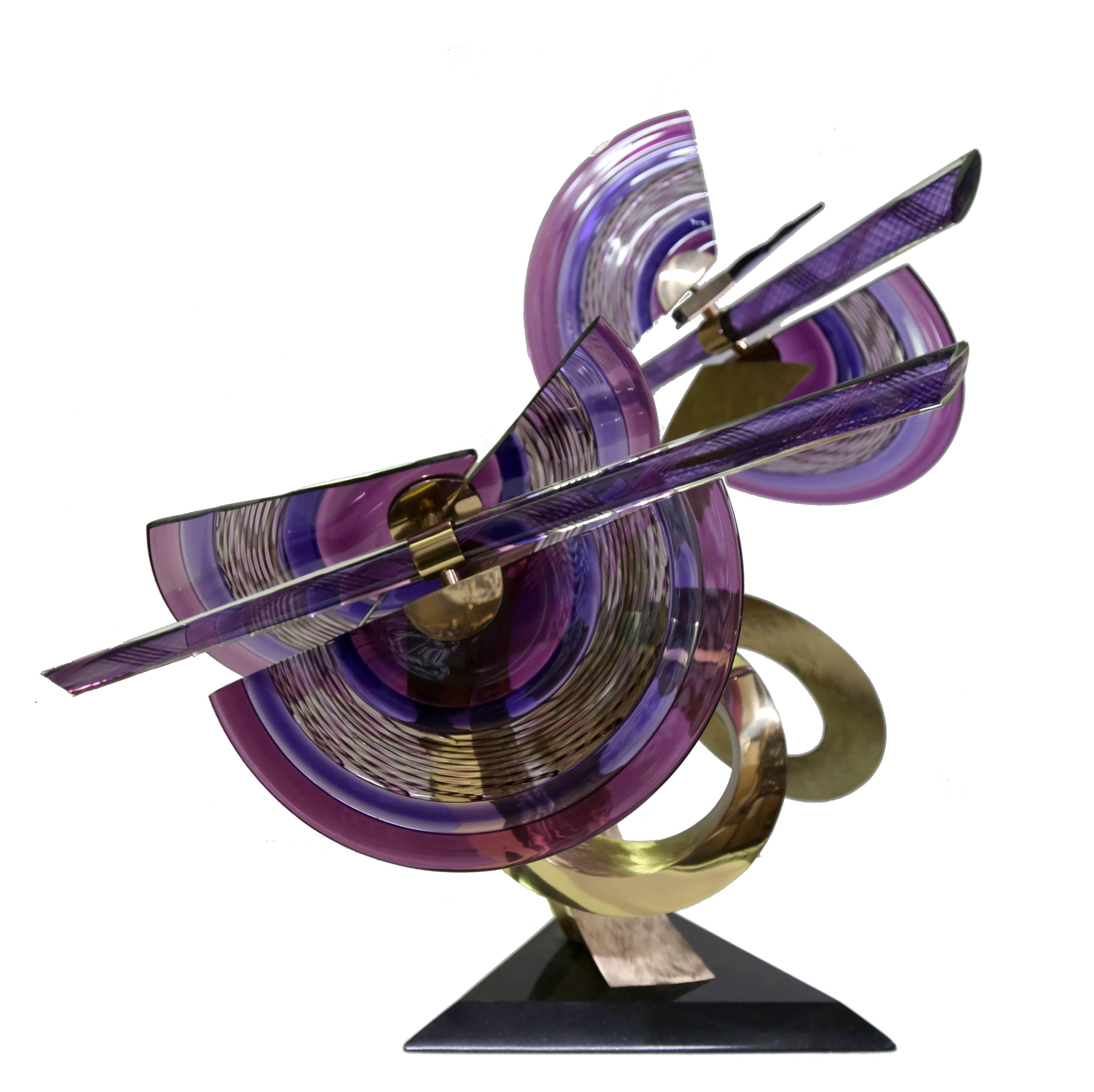 Attitudes, scultura in vetro e ottone lucido di Jaworksi - Sculpture Astratto di David Jaworski