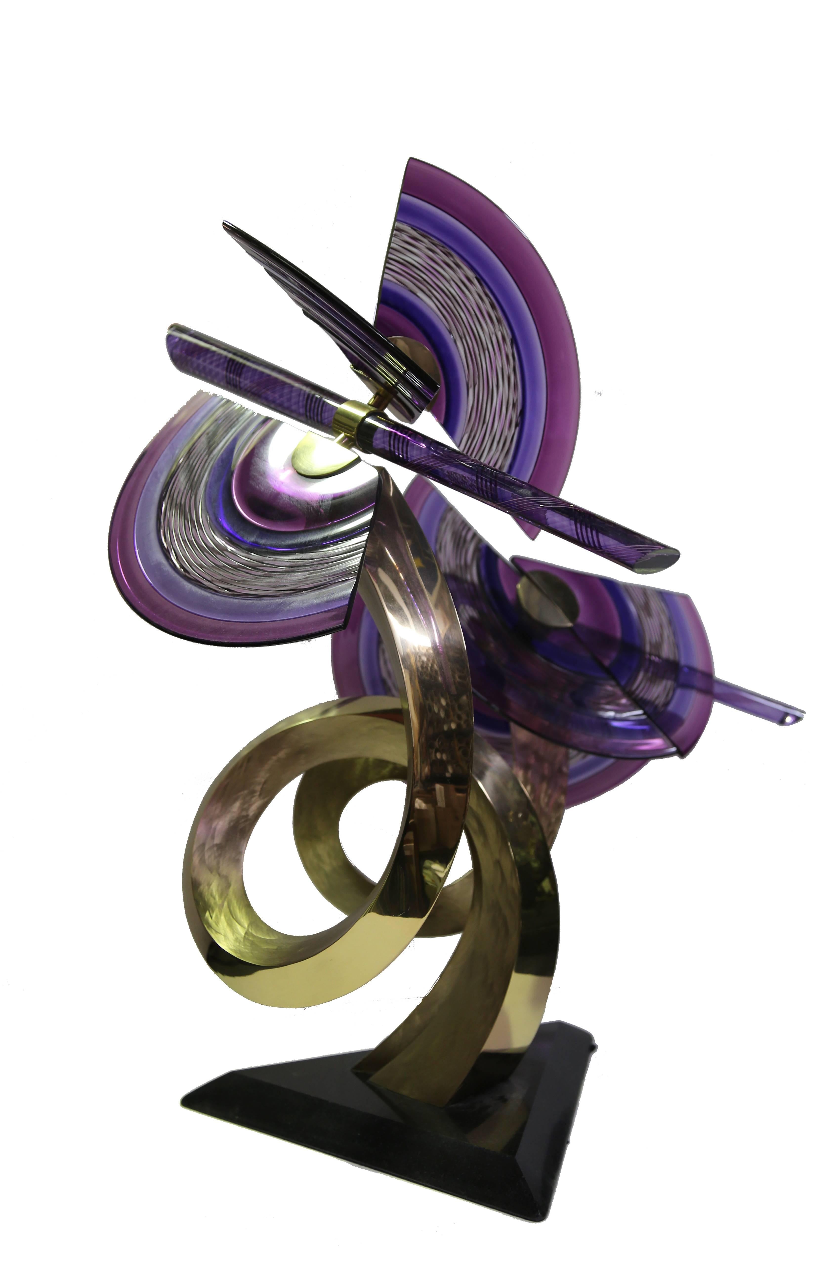 Attitudes, scultura in vetro e ottone lucido di Jaworksi - Abstract Sculpture Oro di David Jaworski