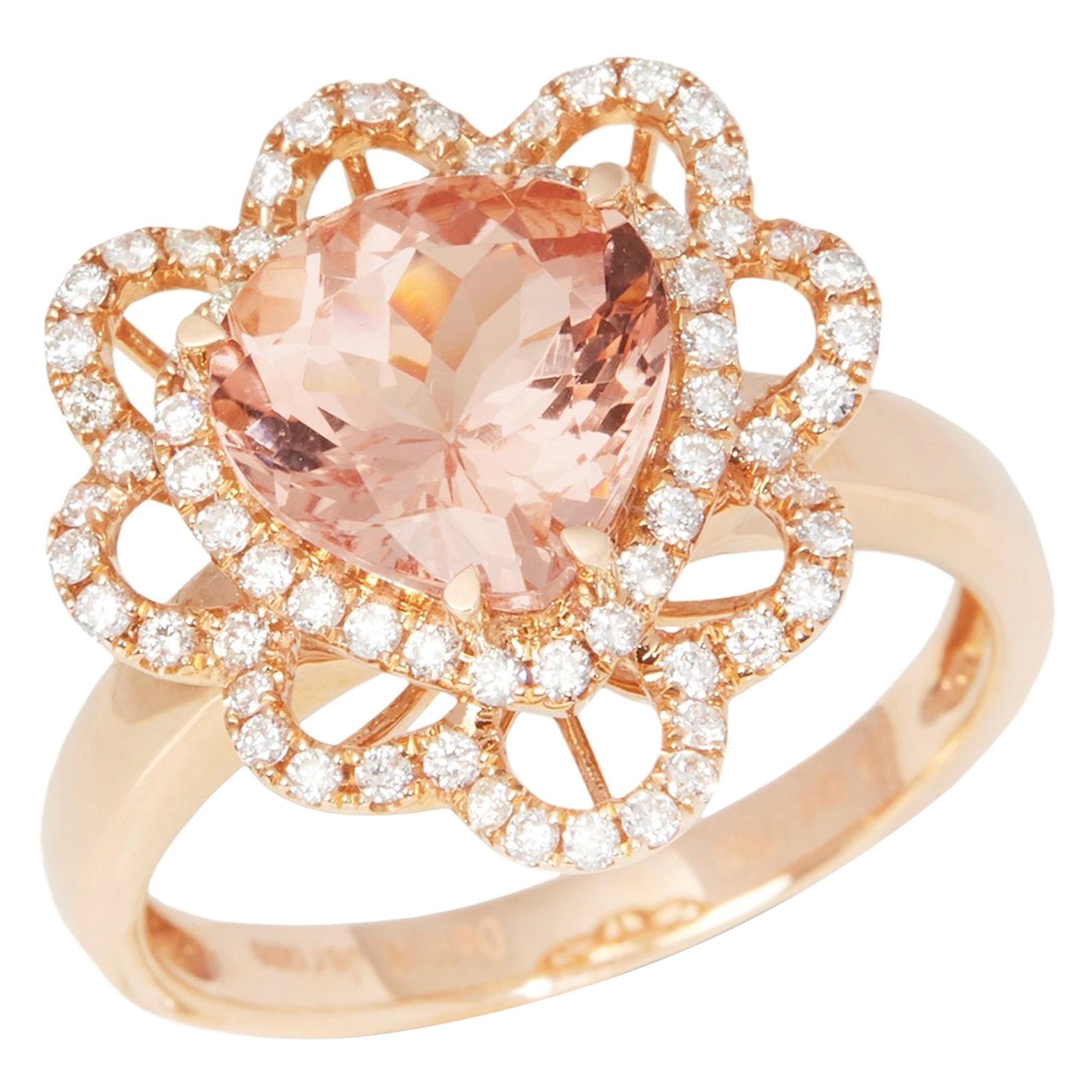 David Jerome 18 Karat Rose Gold Morganite and Diamond Ring For Sale