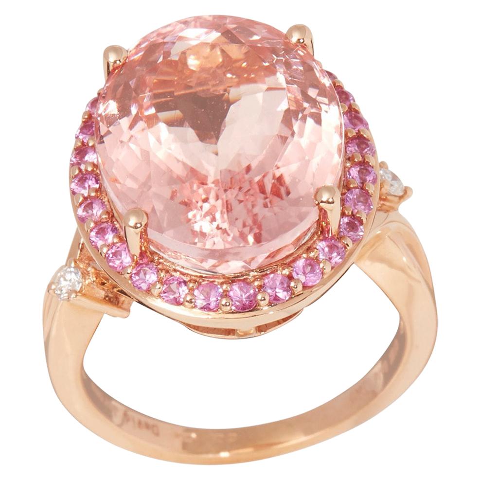 Certified 12.51ct Untreated Brazilian Oval Cut Morganite, Pink Sapphire and Diam For Sale