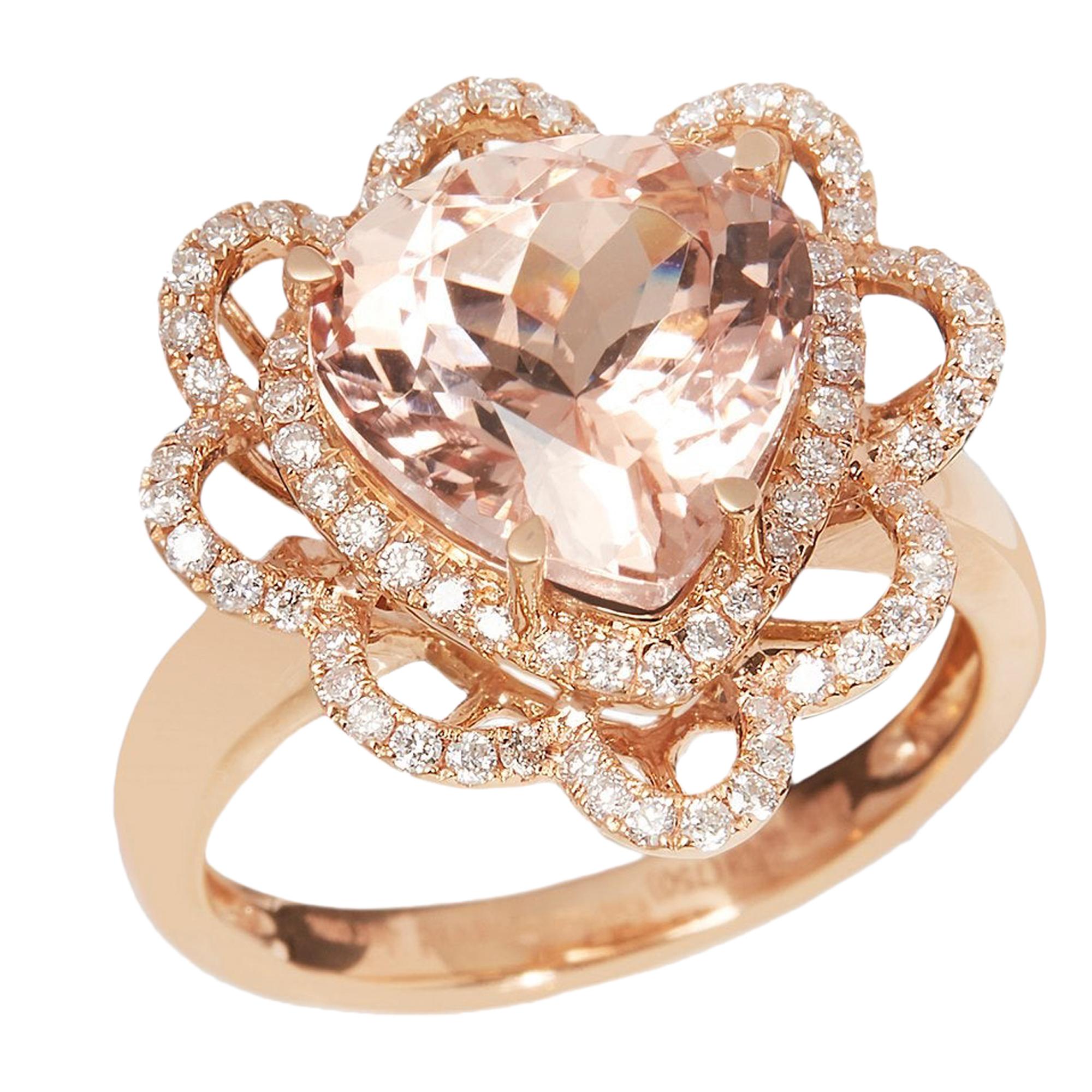 Certified 4.88ct Trillion cut Morganite and Diamond 18ct gold Ring For Sale