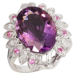 Certified 7.07ct Untreated Russian Oval Cut Amethyst and Diamond 18ct gold Ring