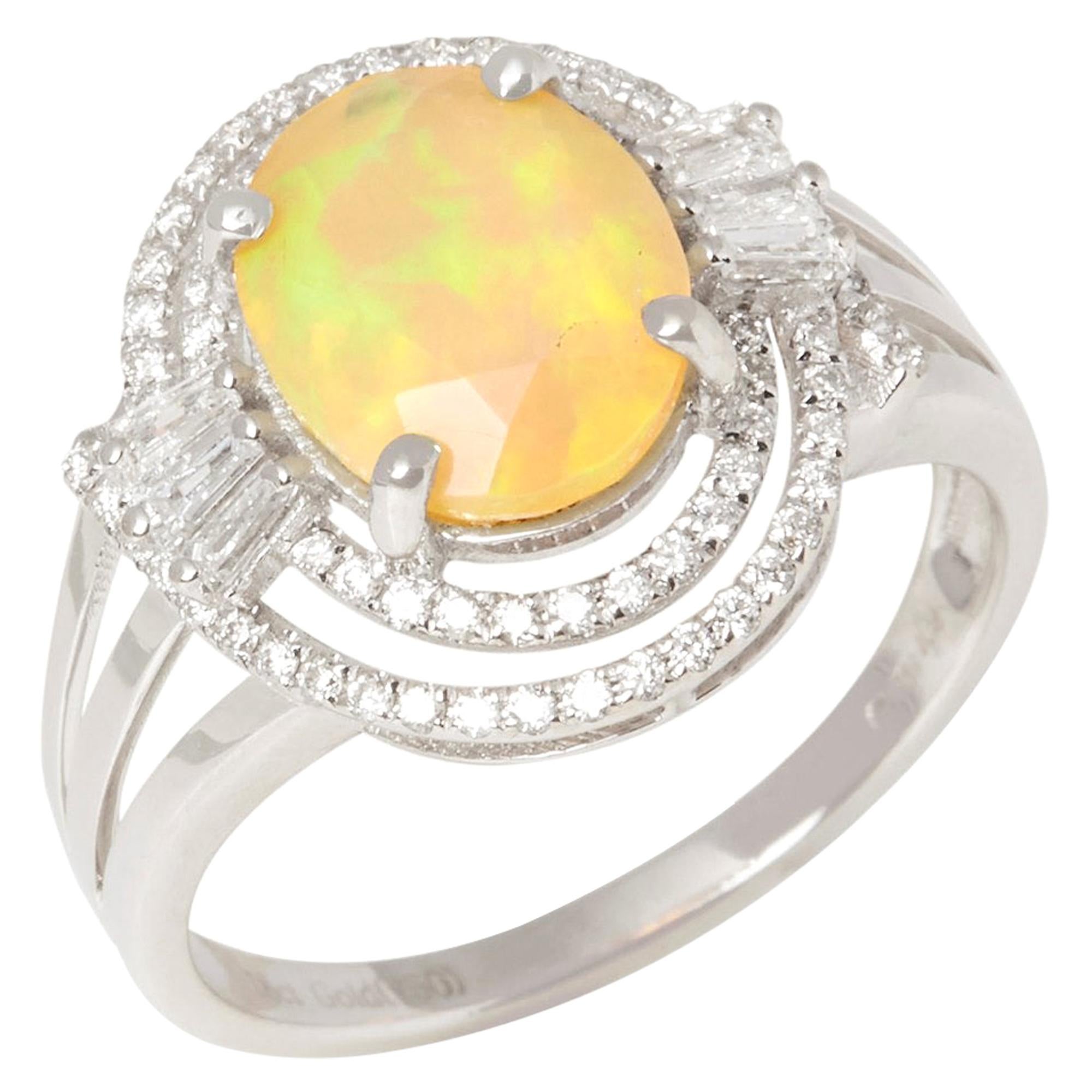 David Jerome 18 Karat White Gold Opal and Diamond Ring