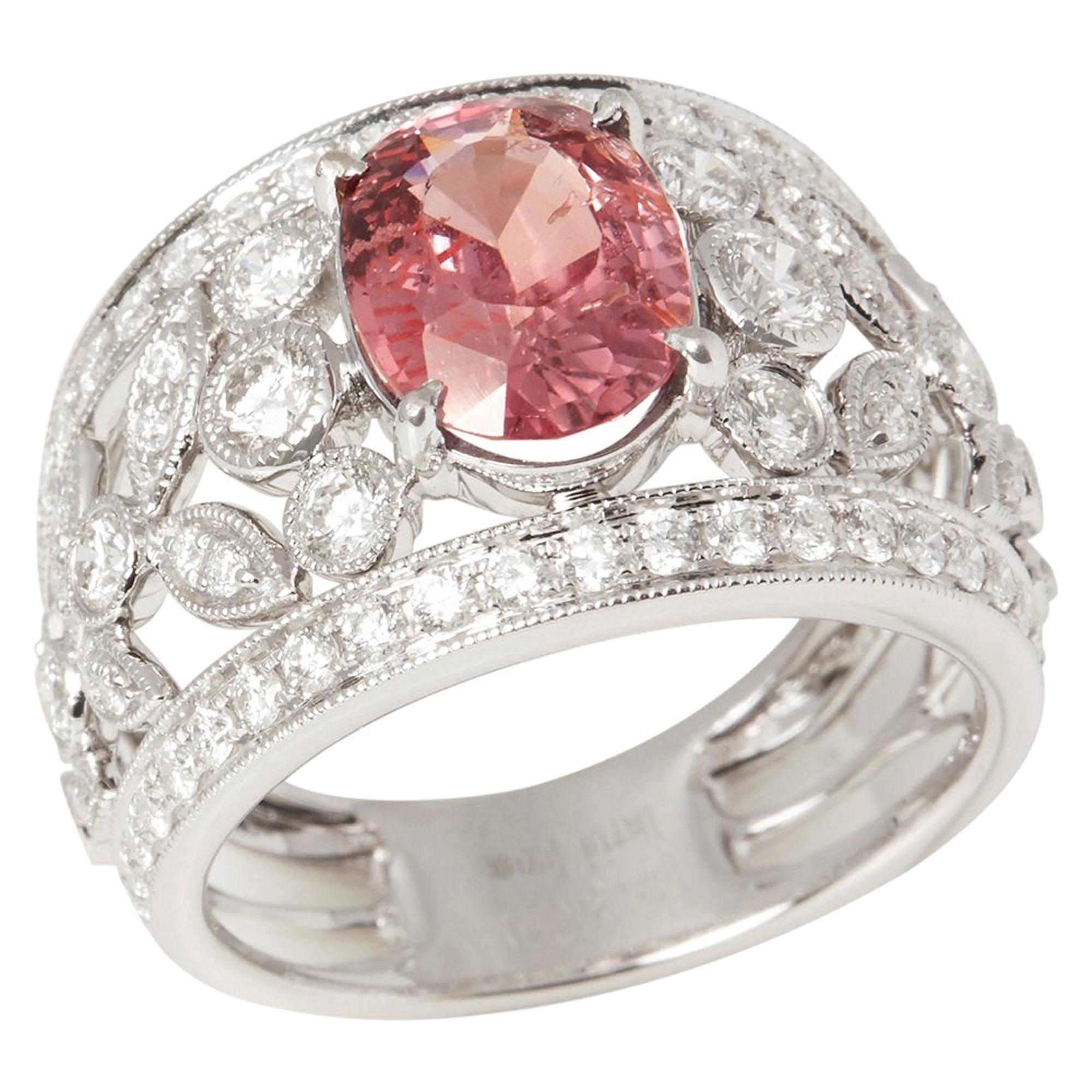 Certified 3.19ct Unheated Padparadscha Sapphire and Diamond 18ct Gold Ring