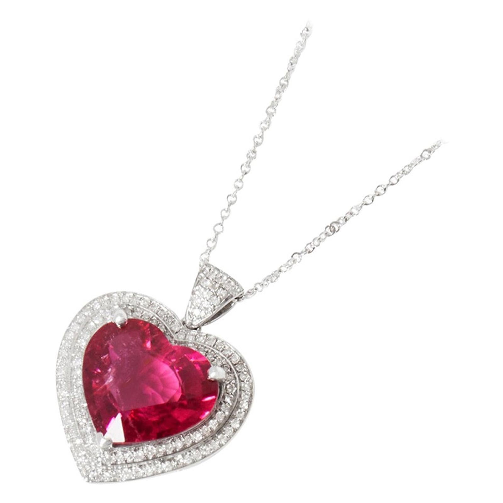 David Jerome 18 Karat White Gold Rubellite Tourmaline and Diamond Pendant