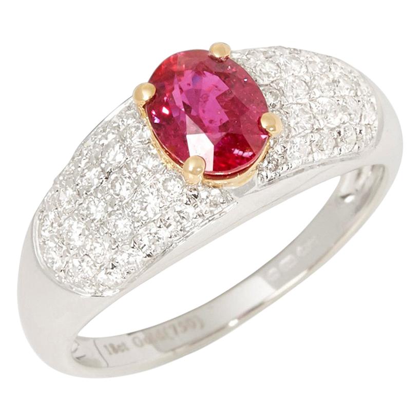 Certified 1.21ct Unheated Untreated Mozambique Oval Cut Ruby and Diamond 18k gol For Sale