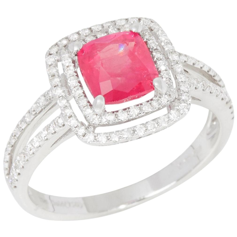 Certified 1.85ct Unheated Untreated Vietnamese Cushion Cut Ruby and Diamond 18k  For Sale