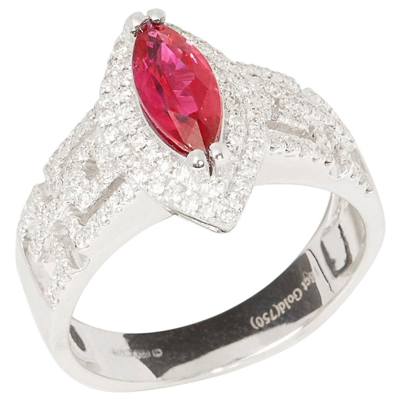 Certified 1.13ct Unheated Untreated Burmese Marquise Cut Ruby and Diamond 18k go For Sale