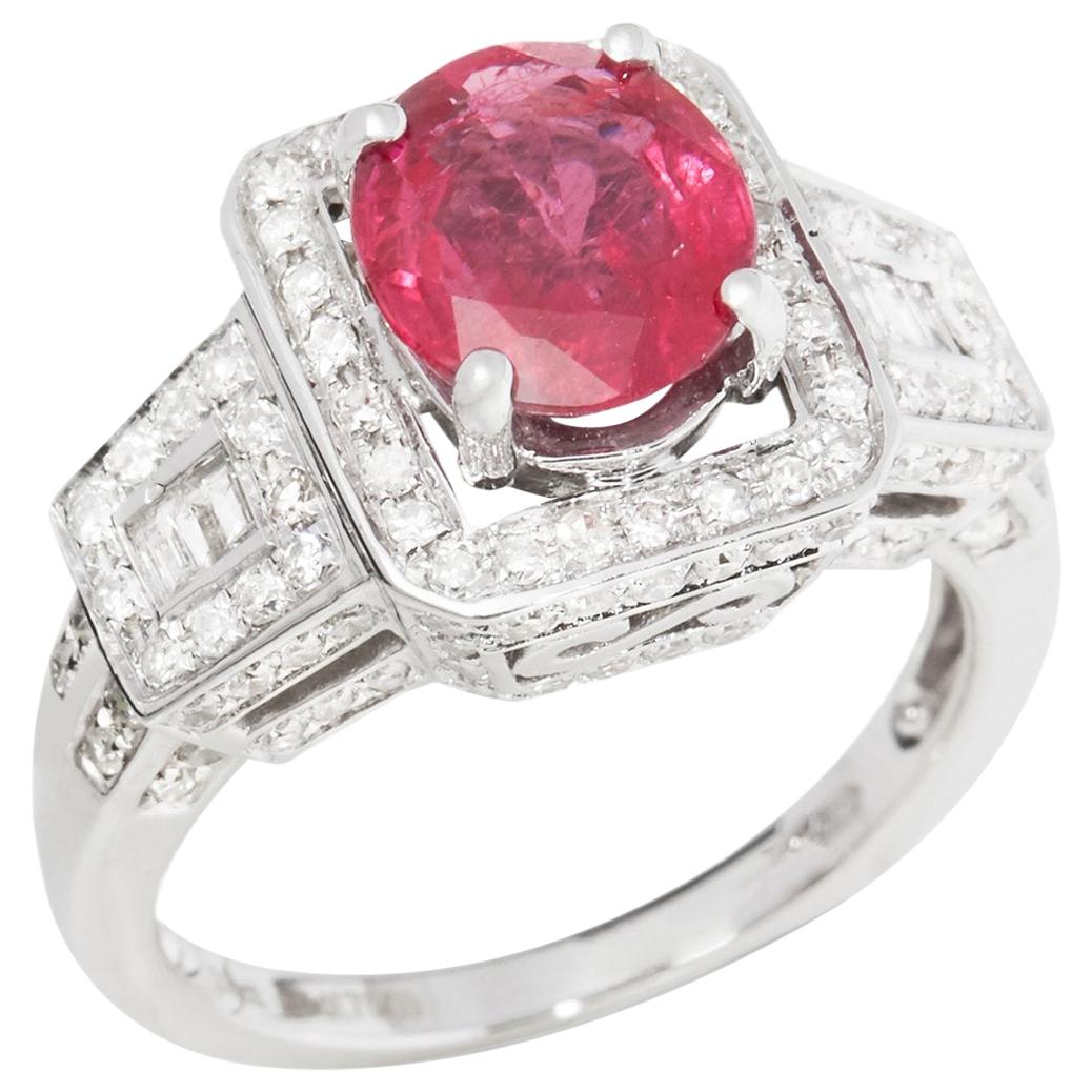 Certified 2.37ct Unheated Untreated Oval Cut Ruby and Diamond 18ct gold Ring