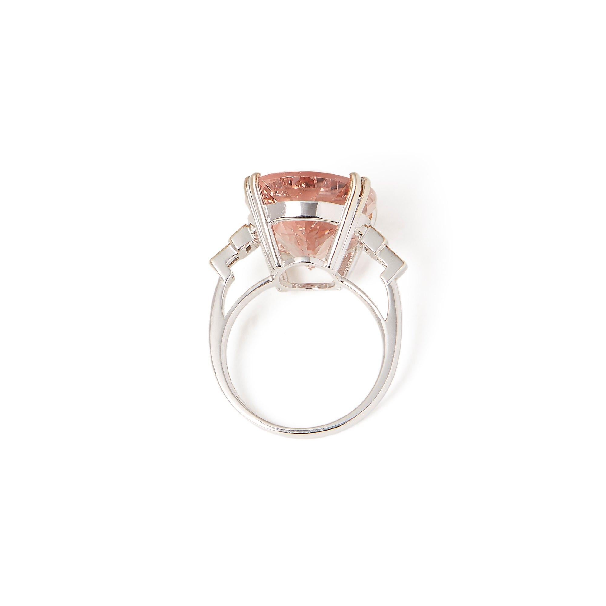 Art Deco Certified 18.49ct Oval cut Brazilian Morganite and Diamond 18ct gold  Ring For Sale